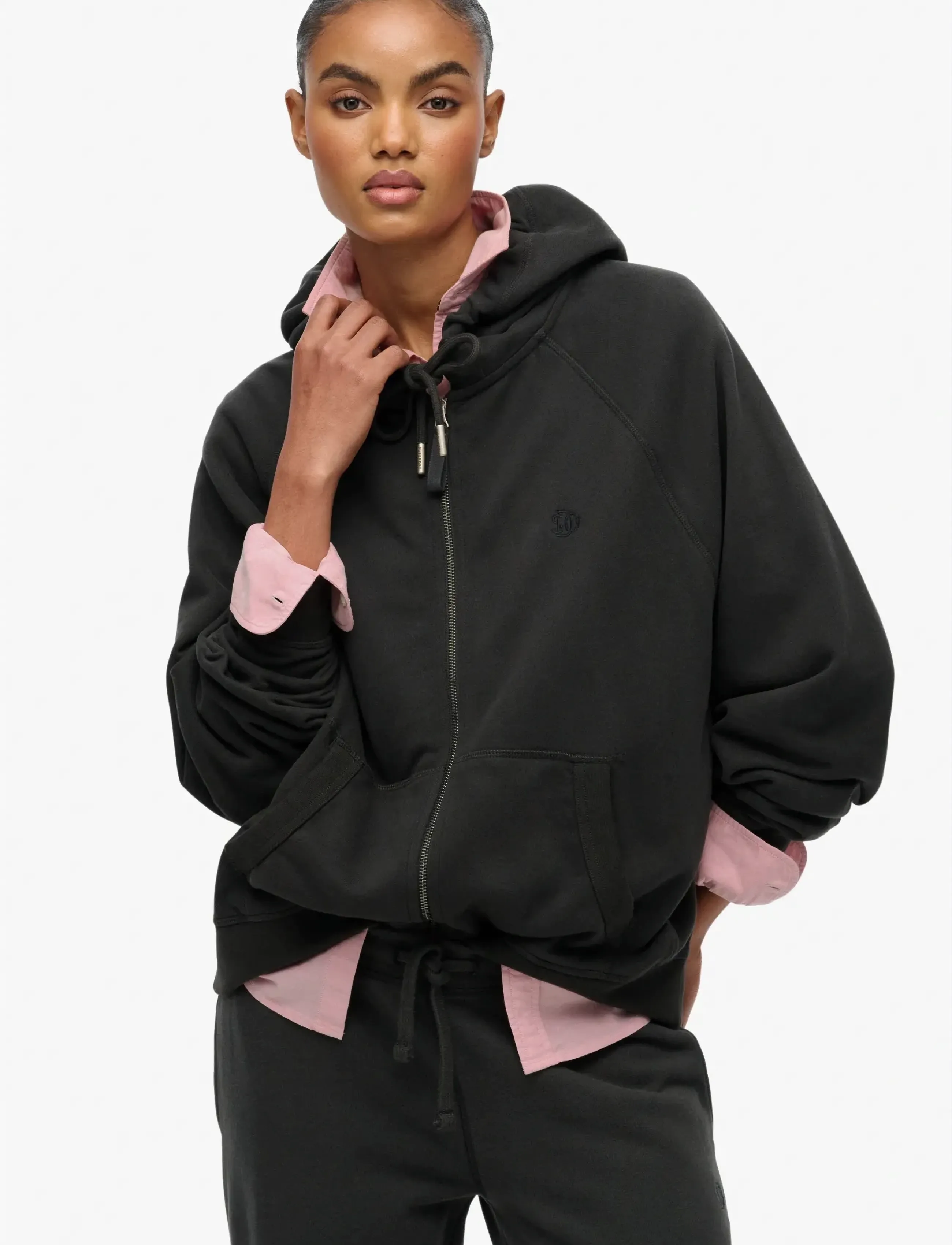 Superdry Studios Relaxed Zip Hoodie, 12, Black, Sweatshirts & Hættetrøjer > Hættetrøjer, Dame
