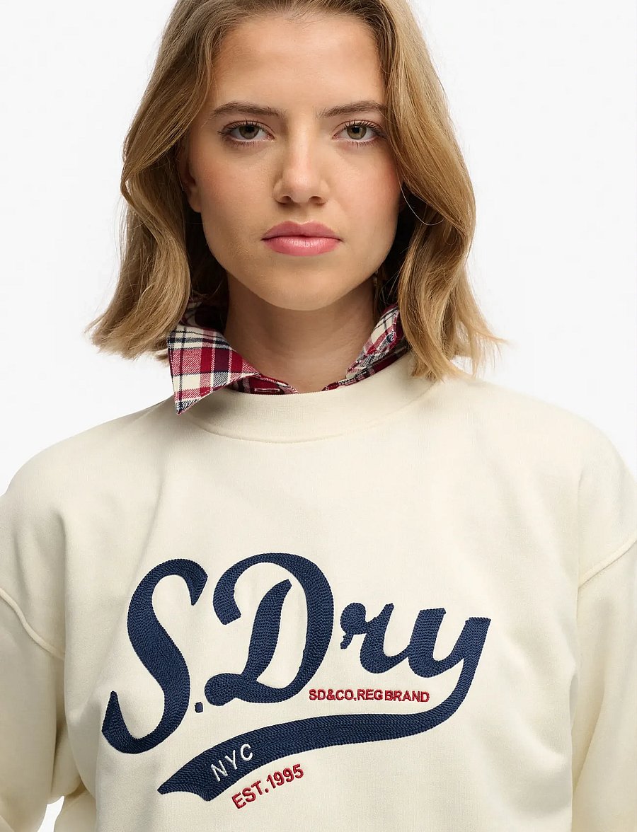 Superdry - VARSITY SCRIPT LOOSE CREW - everyday style - cream - 3