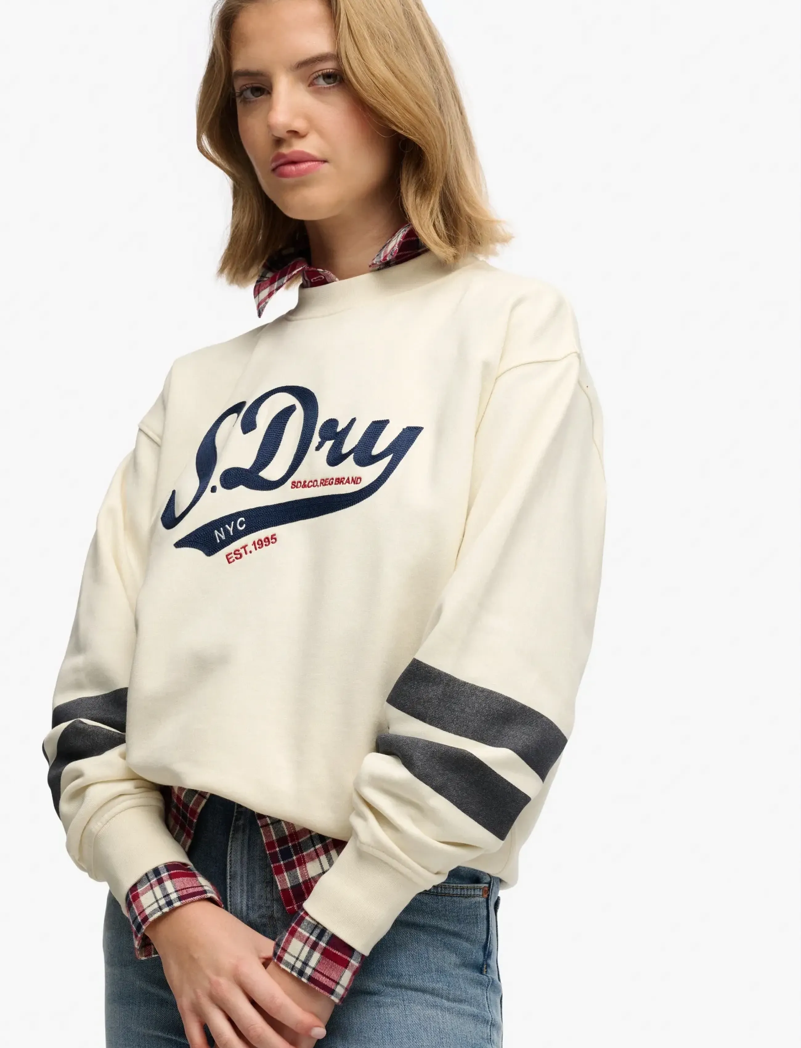 Superdry - VARSITY SCRIPT LOOSE CREW - dressipluusid ja kapuutsiga dressipluusid - cream - 4