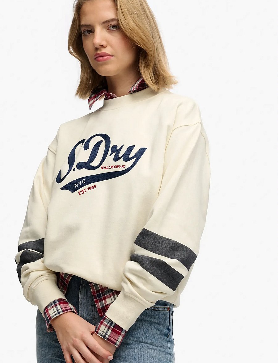 Superdry - VARSITY SCRIPT LOOSE CREW - everyday style - cream - 4