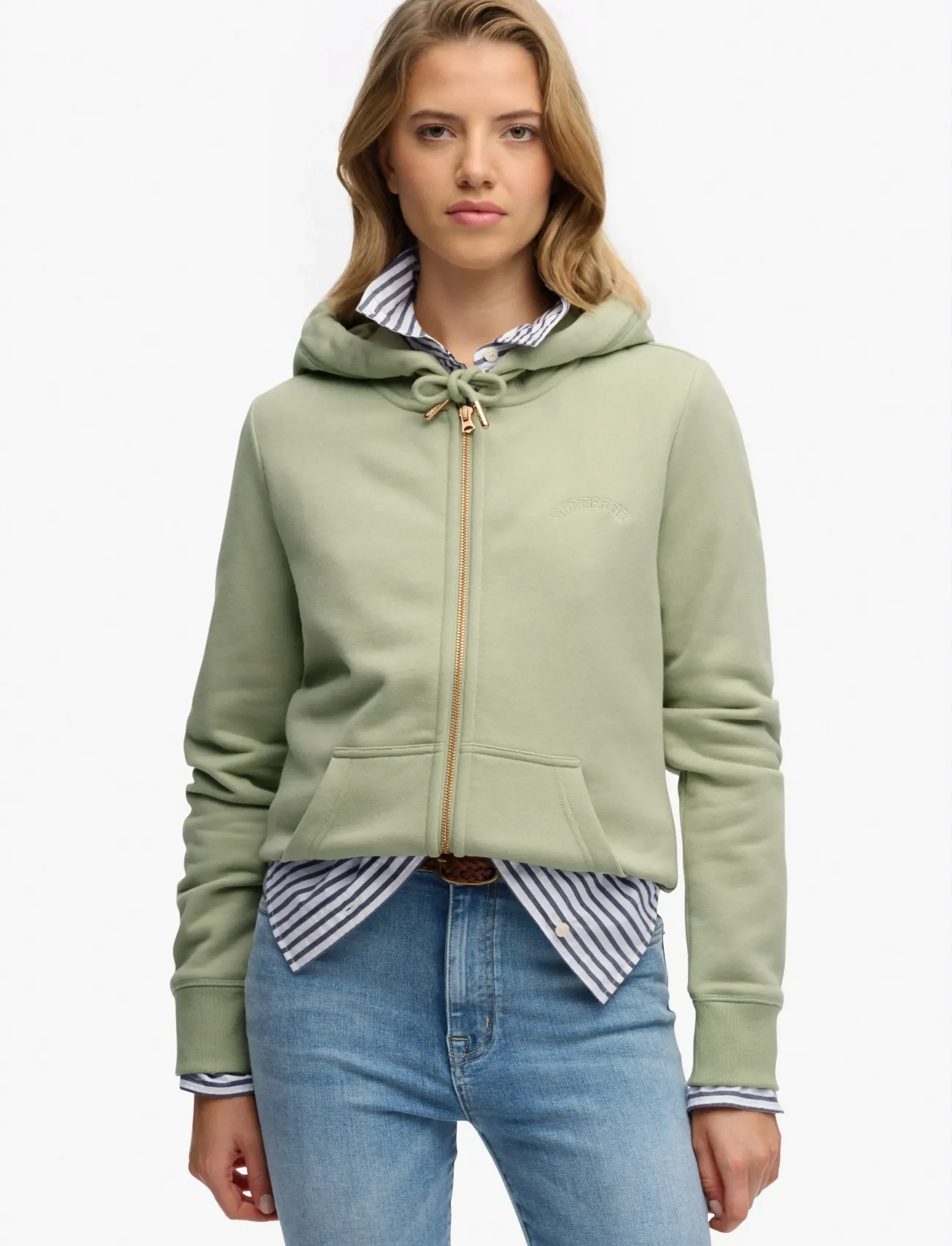 Superdry ESSENTIAL LOGO ZIPHOOD HB - Džemperiai - DUSTY SAGE / green