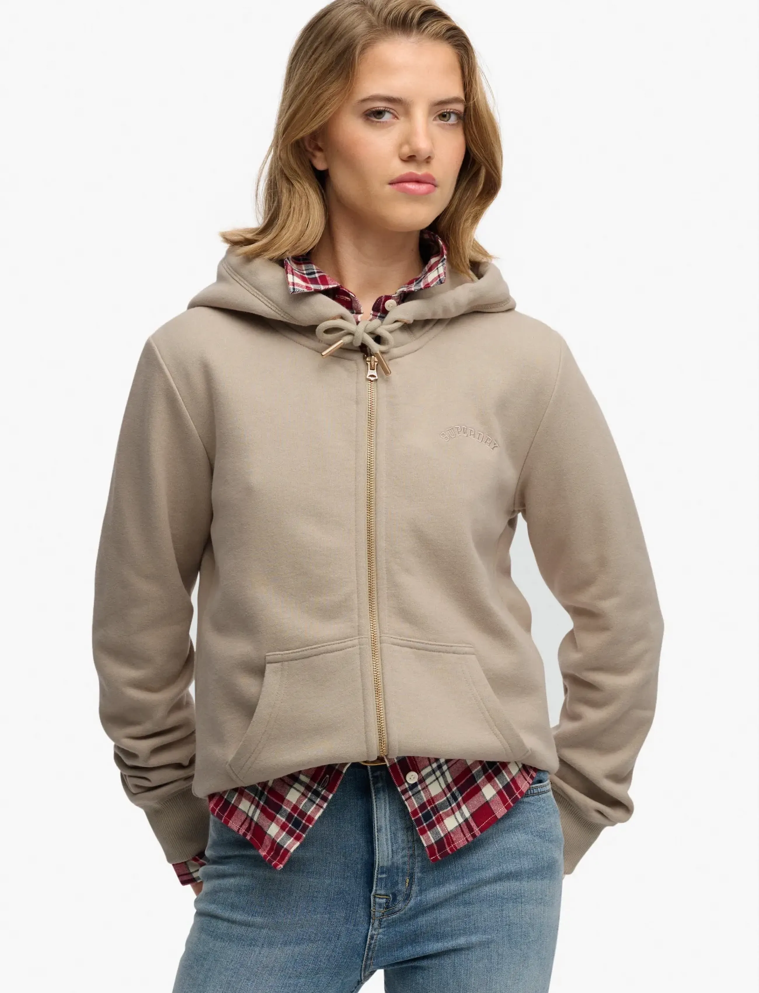 Superdry ESSENTIAL LOGO ZIPHOOD HB - Kläder - FEATHER GREY / beige