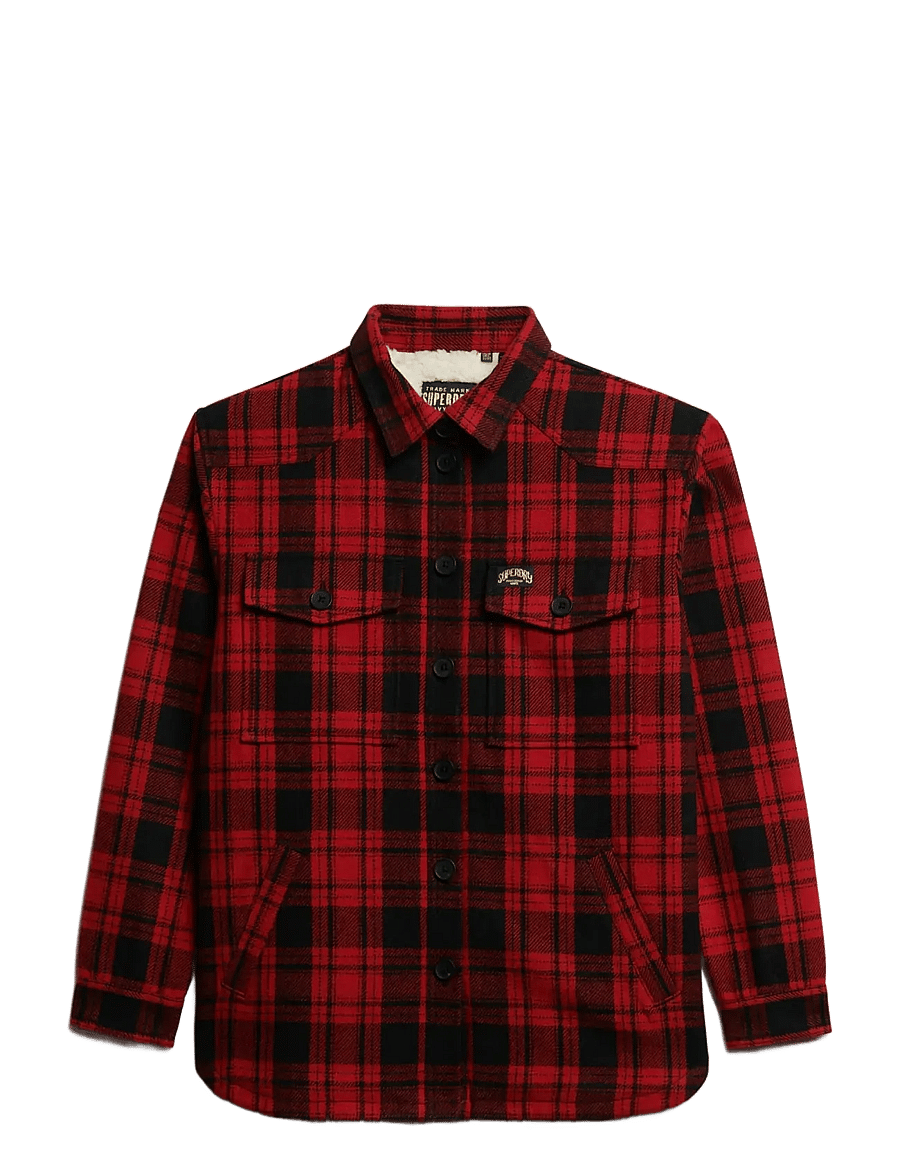 Superdry - BORG CHECK OVERSHIRT - overshirts - red check - 1