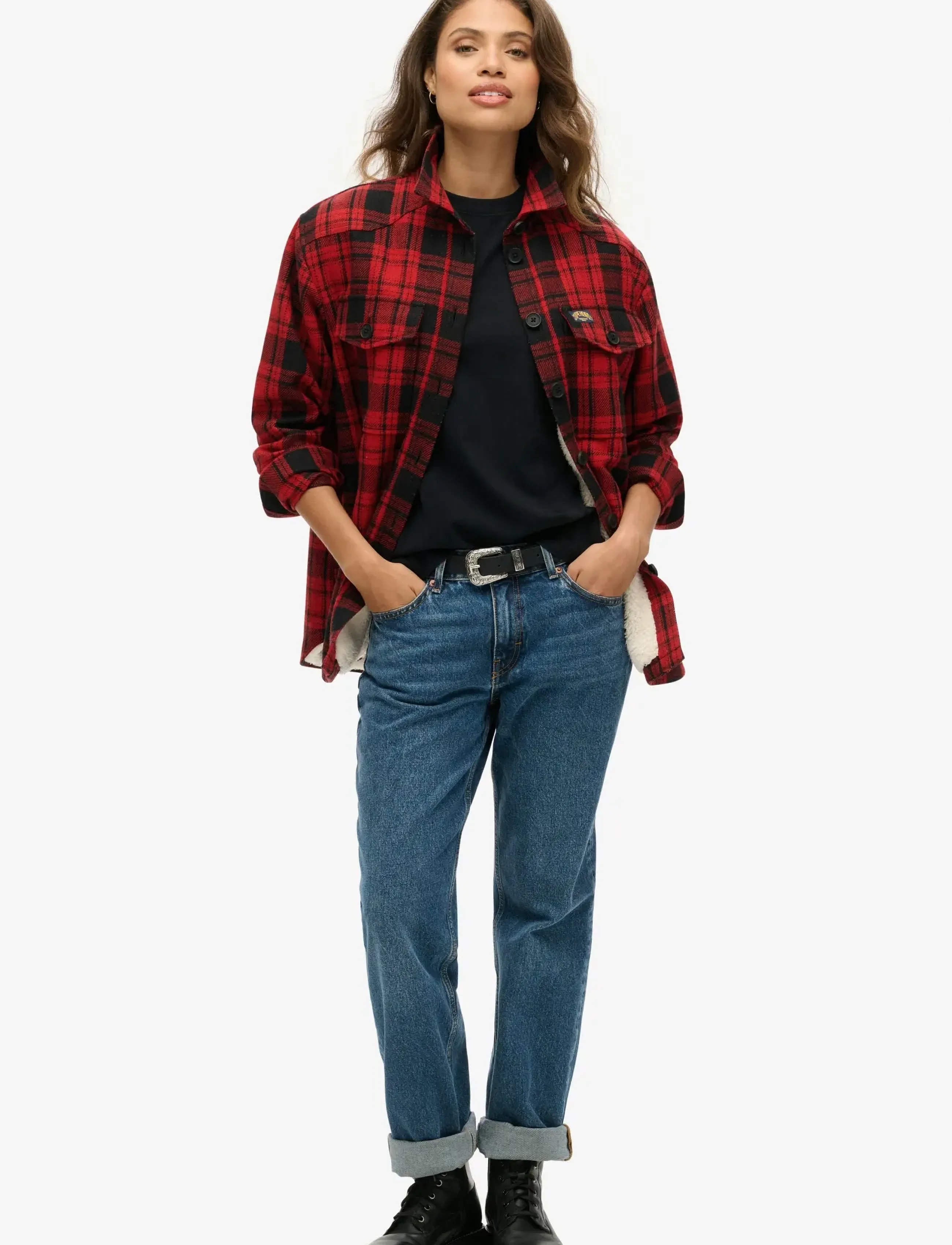 Superdry - BORG CHECK OVERSHIRT - overshirts - red check - 2