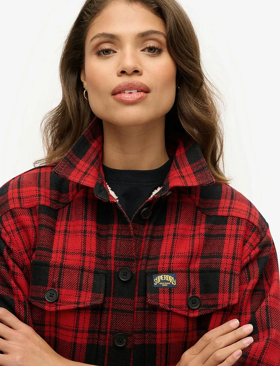 Superdry - BORG CHECK OVERSHIRT - overshirts - red check - 3
