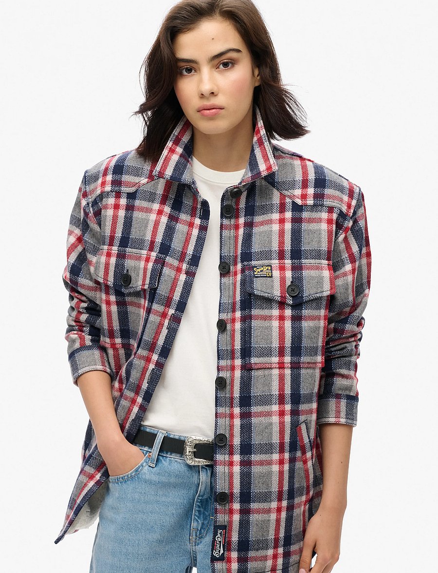 Superdry - BORG CHECK OVERSHIRT - spring jackets - red/grey check - 0