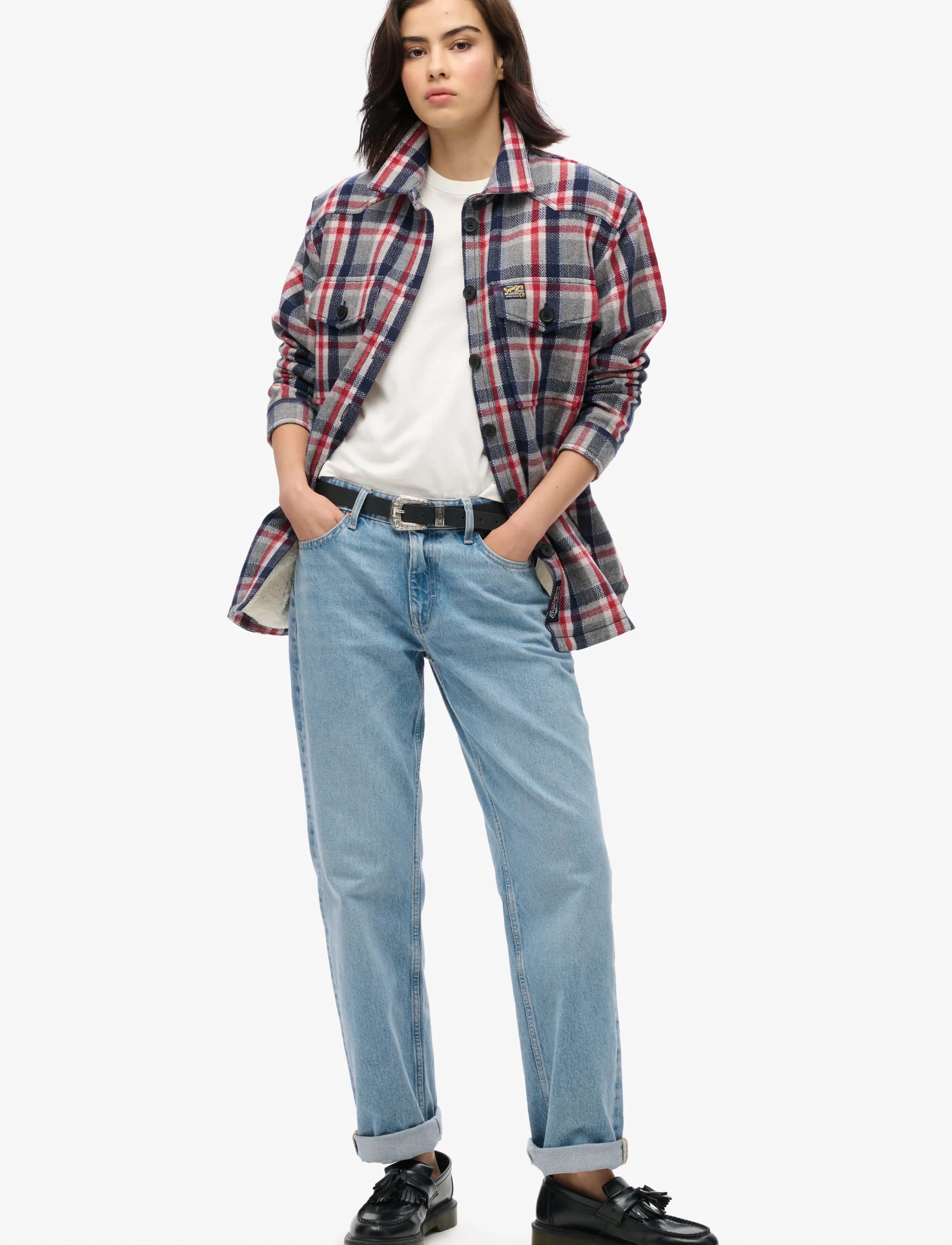 Superdry - BORG CHECK OVERSHIRT - spring jackets - red/grey check - 3