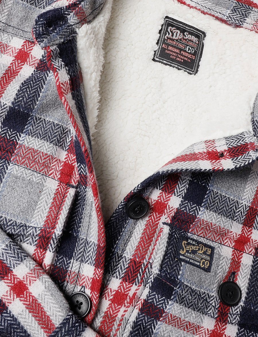Superdry - BORG CHECK OVERSHIRT - overshirts - red/grey check - 5