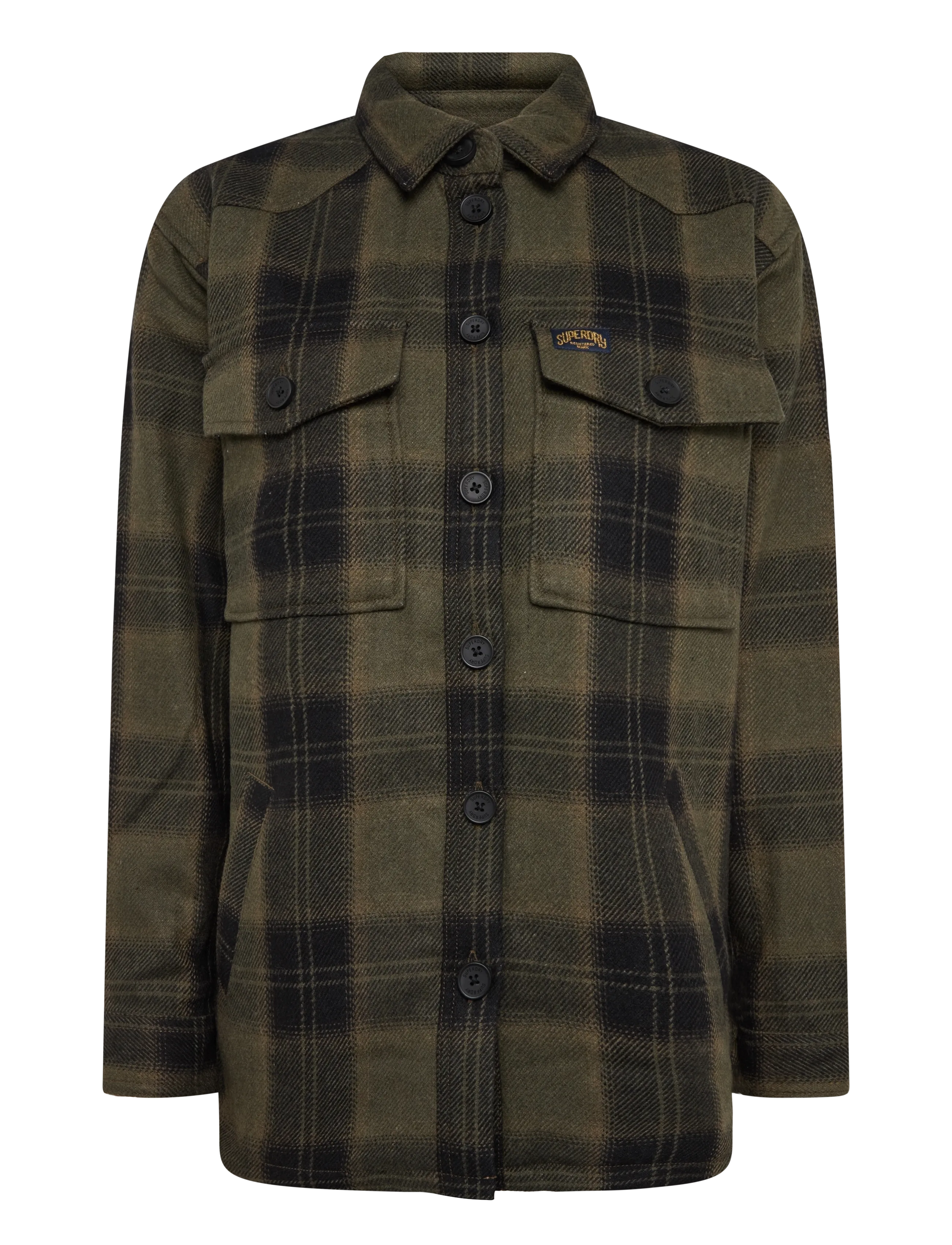 Superdry BORG CHECK OVERSHIRT - Overshirts - RODERICK CHECK OLIVE / green