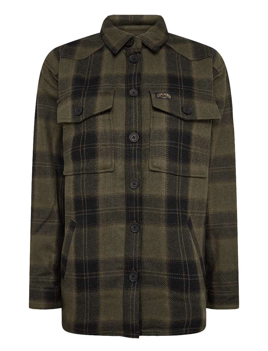 Superdry - BORG CHECK OVERSHIRT - overshirts - roderick check olive - 1
