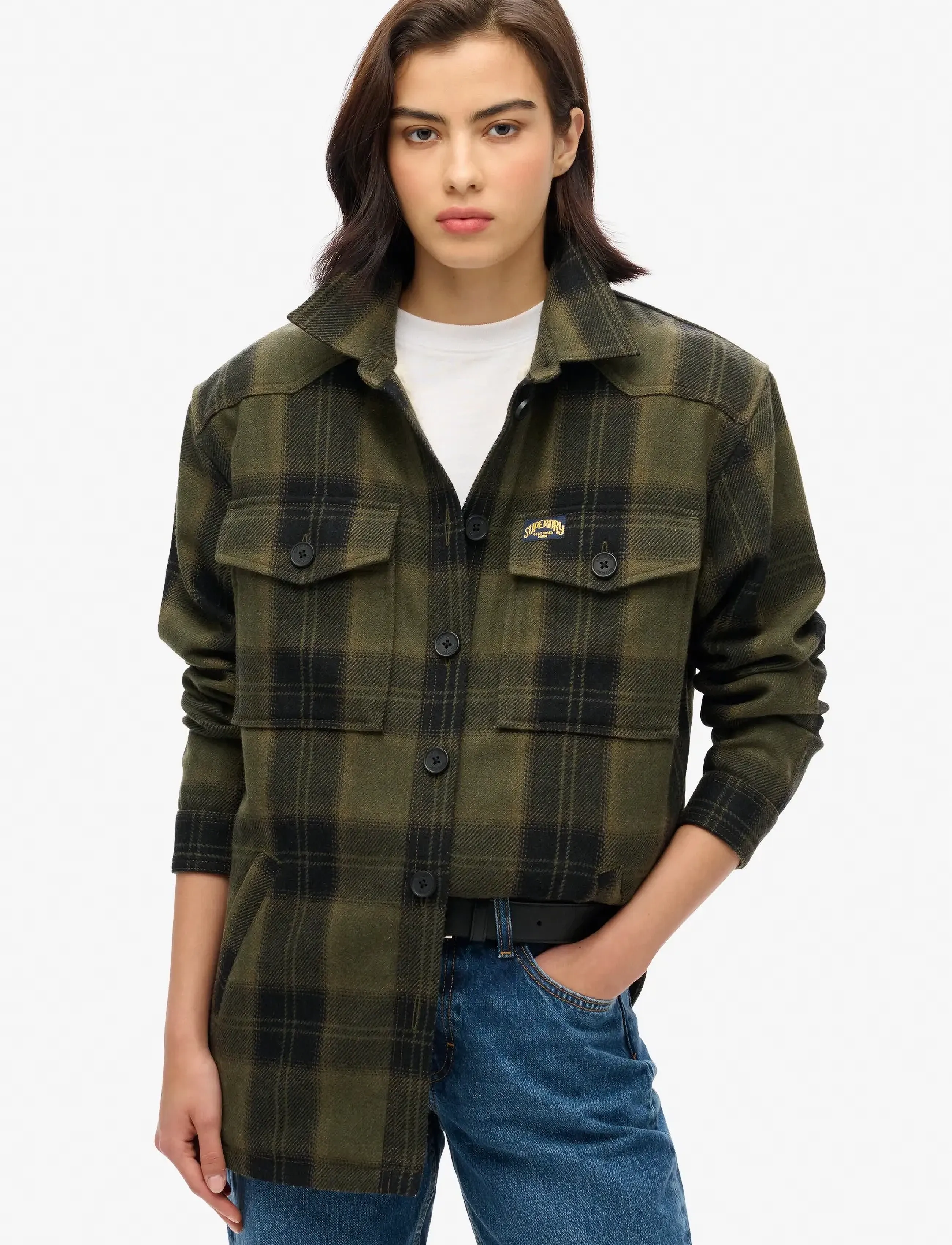 Superdry Borg Check Overshirt, 16, Jackets, Grün - Light-summer Jacket, Frauen