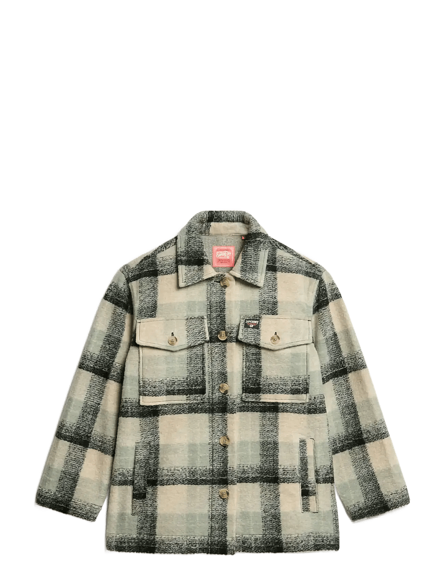 Superdry - HEAVYWEIGHT UNLINED OVERSHIRT - wool jackets - pale blue/black/ivory check - 1