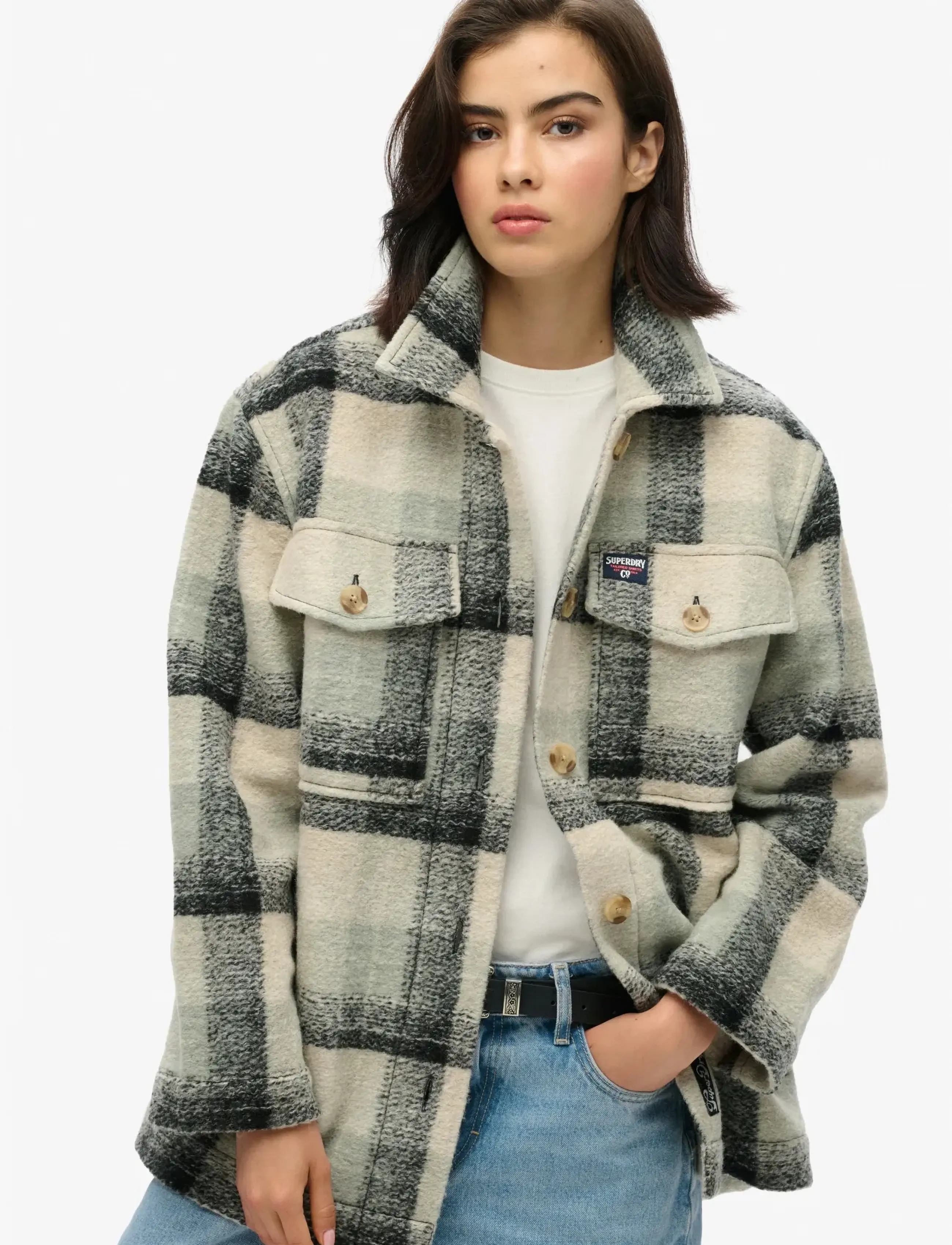 Superdry HEAVYWEIGHT UNLINED OVERSHIRT - Fashion Trends - PALE BLUE/BLACK/IVORY CHECK / multi