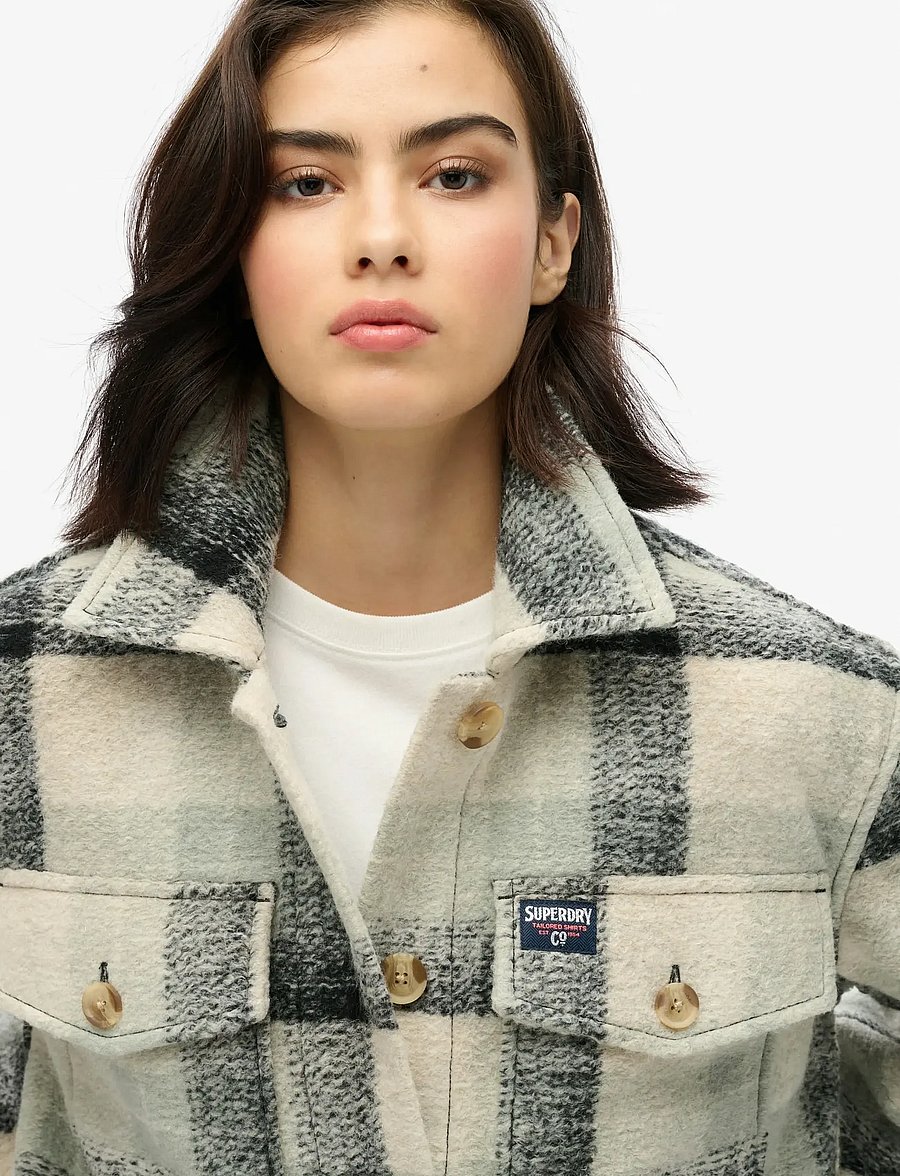 Superdry - HEAVYWEIGHT UNLINED OVERSHIRT - wool jackets - pale blue/black/ivory check - 2
