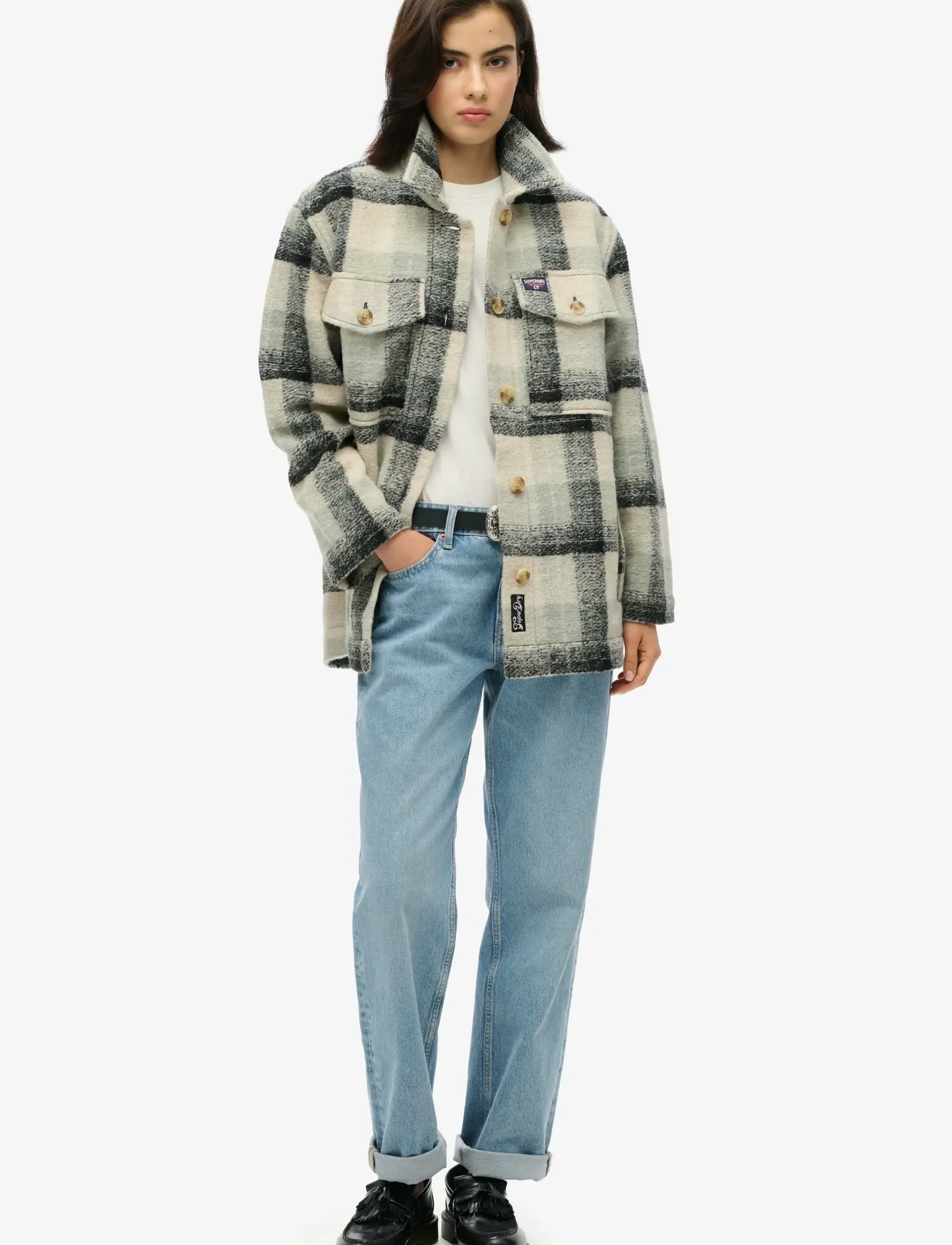 Superdry - HEAVYWEIGHT UNLINED OVERSHIRT - wool jackets - pale blue/black/ivory check - 3