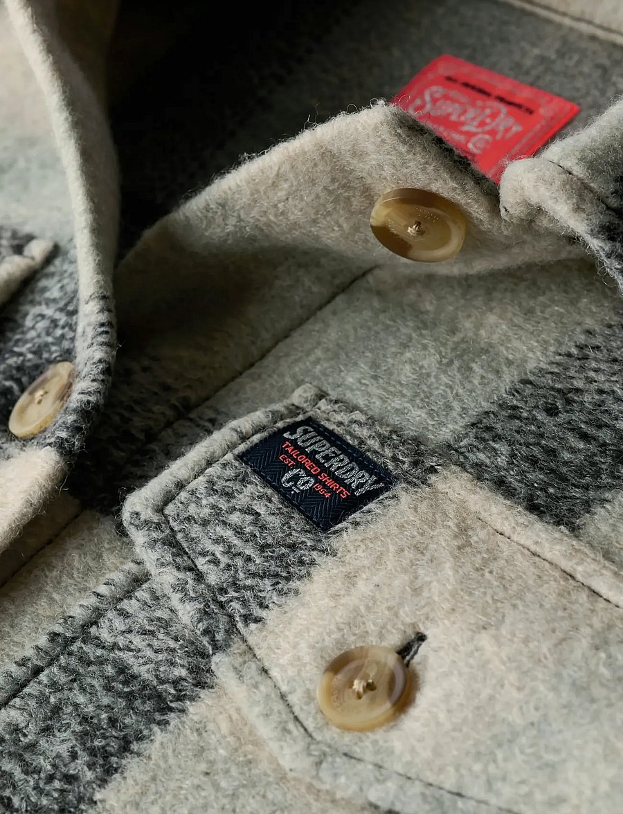 Superdry - HEAVYWEIGHT UNLINED OVERSHIRT - wool jackets - pale blue/black/ivory check - 4