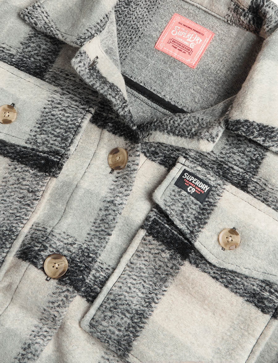Superdry - HEAVYWEIGHT UNLINED OVERSHIRT - wolljacken - pale blue/black/ivory check - 5