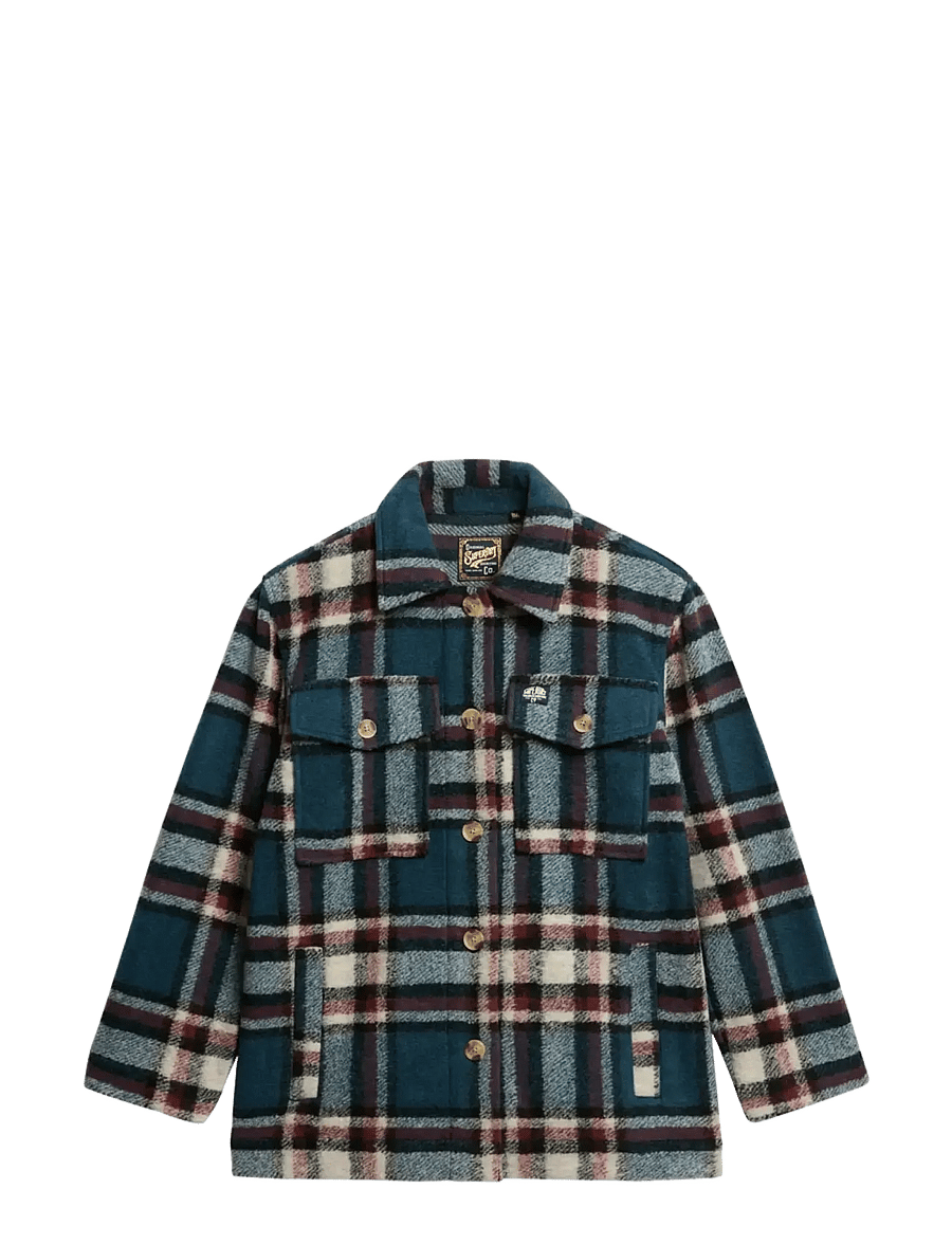 Superdry - HEAVYWEIGHT UNLINED OVERSHIRT - winterjacken - petrol blue check - 1