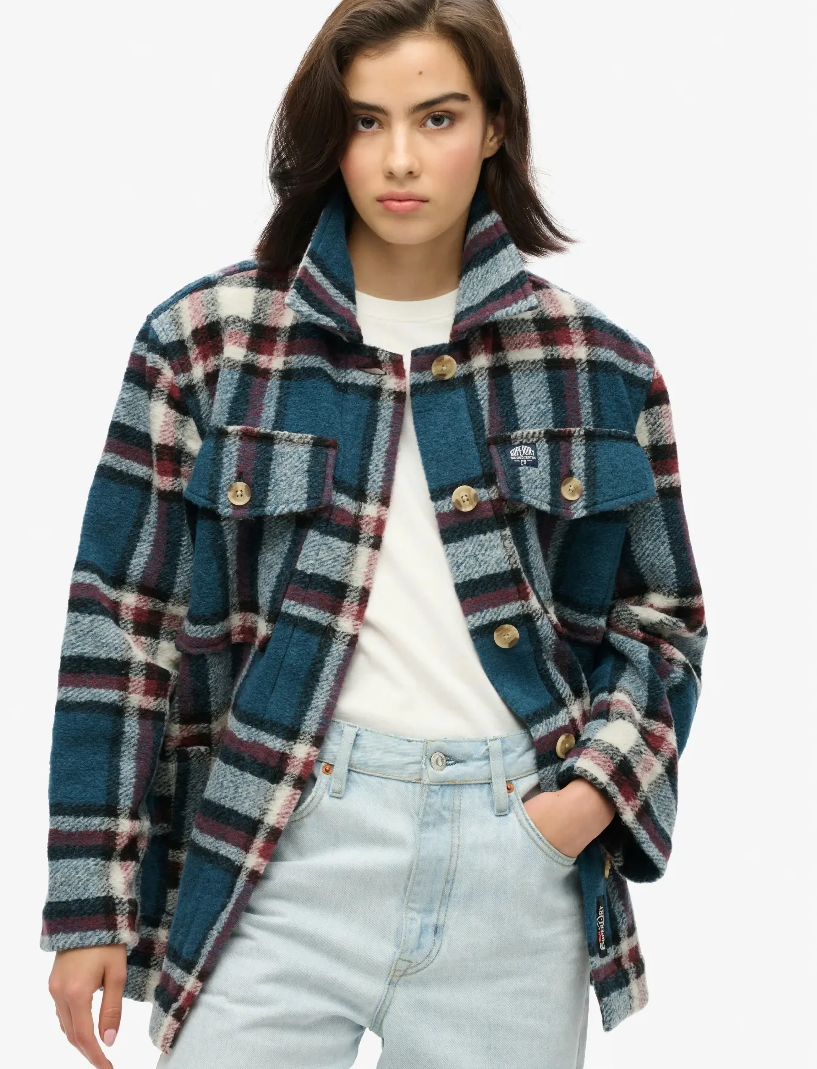 Superdry HEAVYWEIGHT UNLINED OVERSHIRT - Riided - PETROL BLUE CHECK / blue