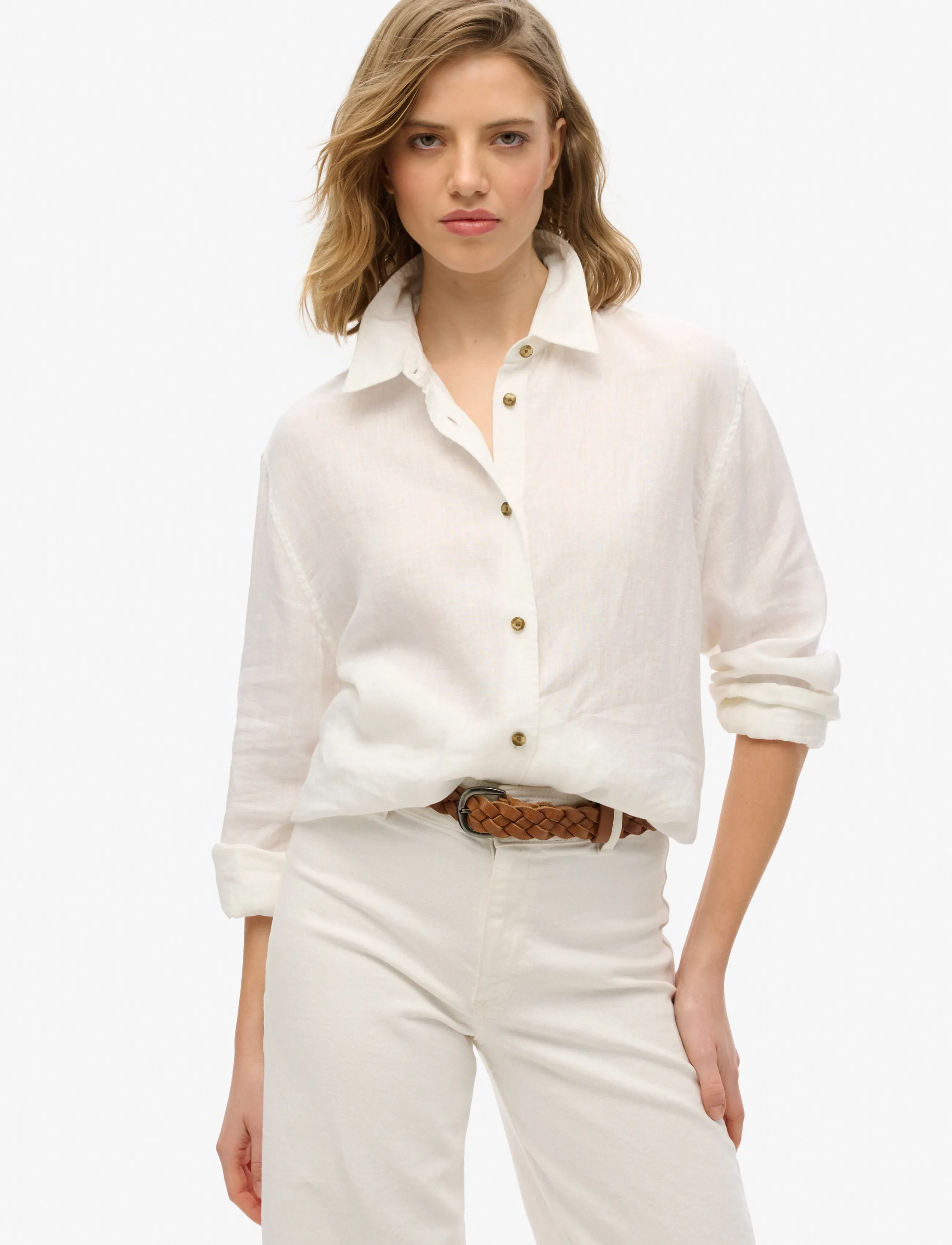 Superdry CASUAL LINEN BOYFRIEND SHIRT - Leinenhemden - OPTIC / white