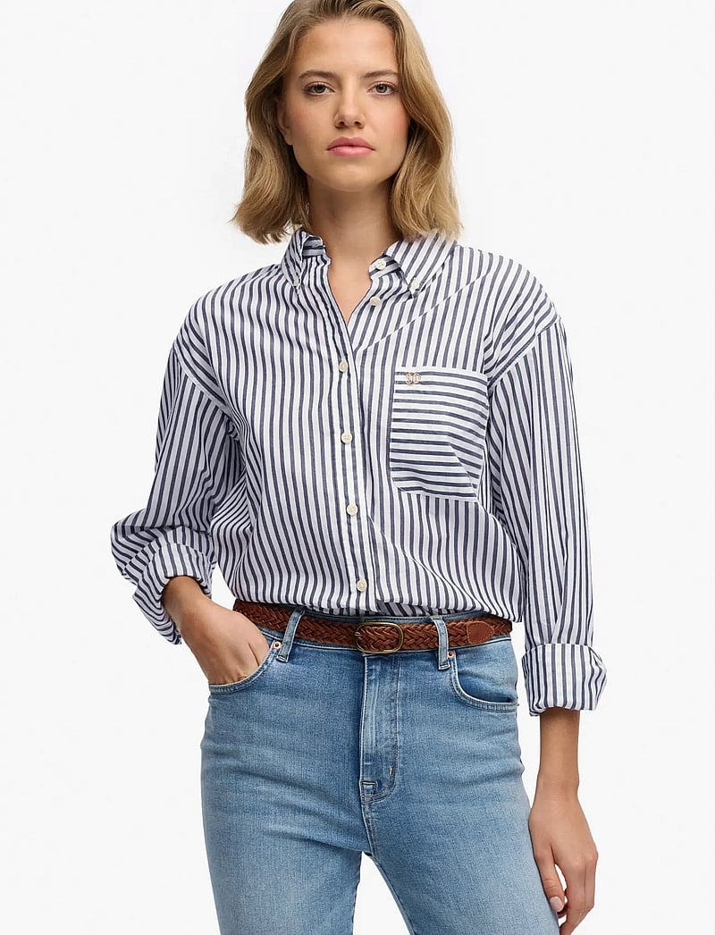 Superdry - POPLIN RELAXED L/S SHIRT - long-sleeved shirts - navy/white - 0