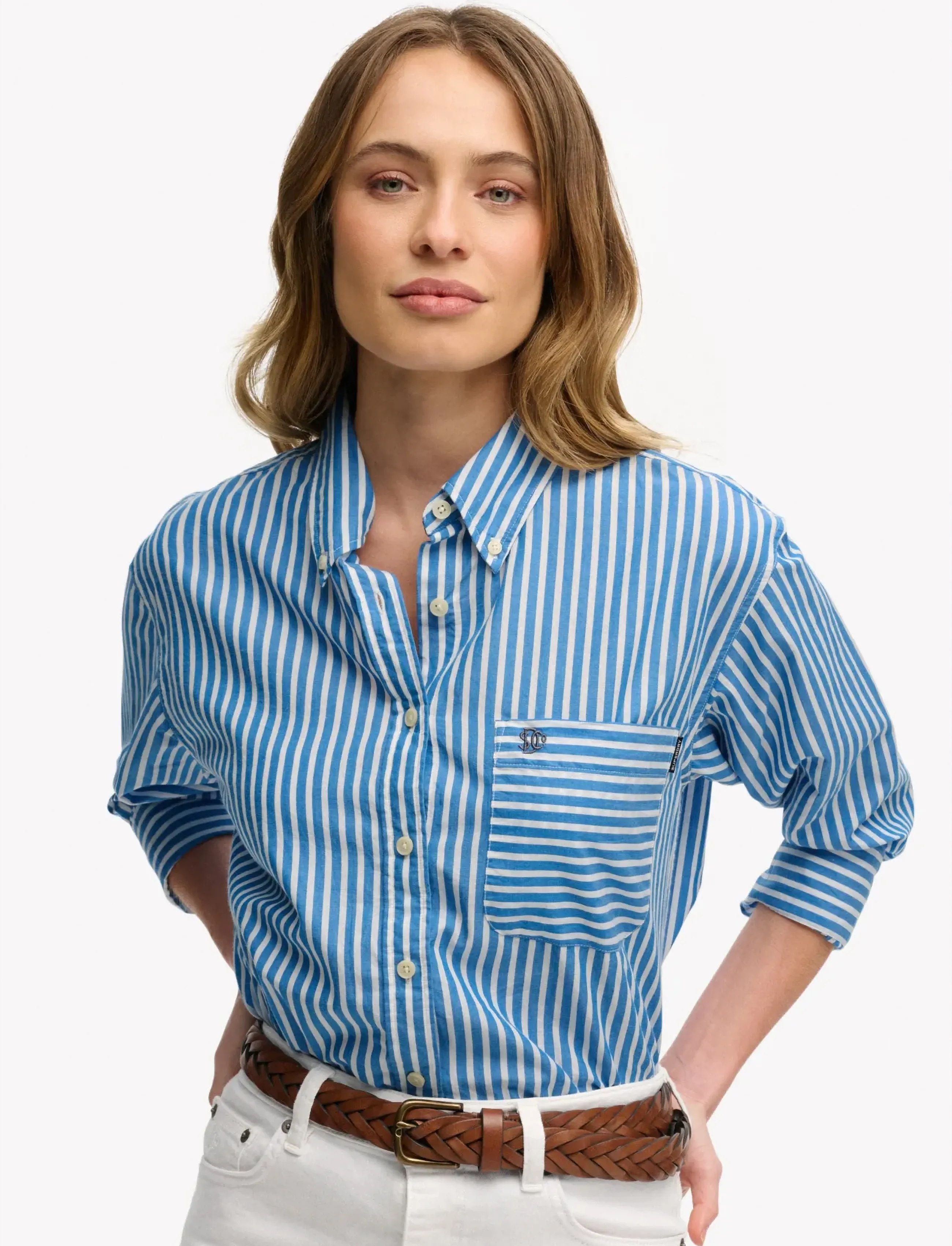 Superdry POPLIN RELAXED L/S SHIRT - Kläder - ROYAL BLUE/WHITE / blue