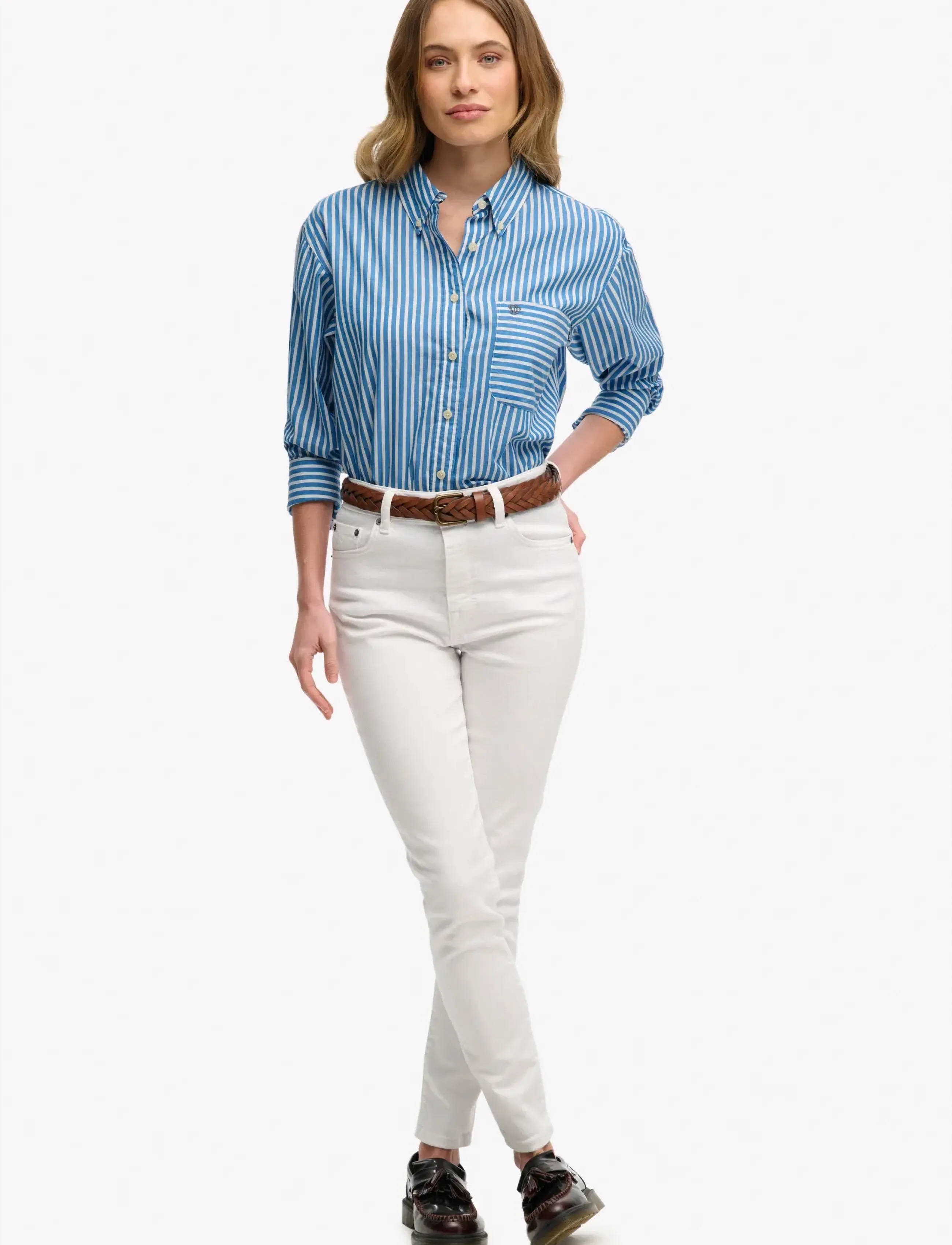 Superdry - POPLIN RELAXED L/S SHIRT - långärmade skjortor - royal blue/white - 5