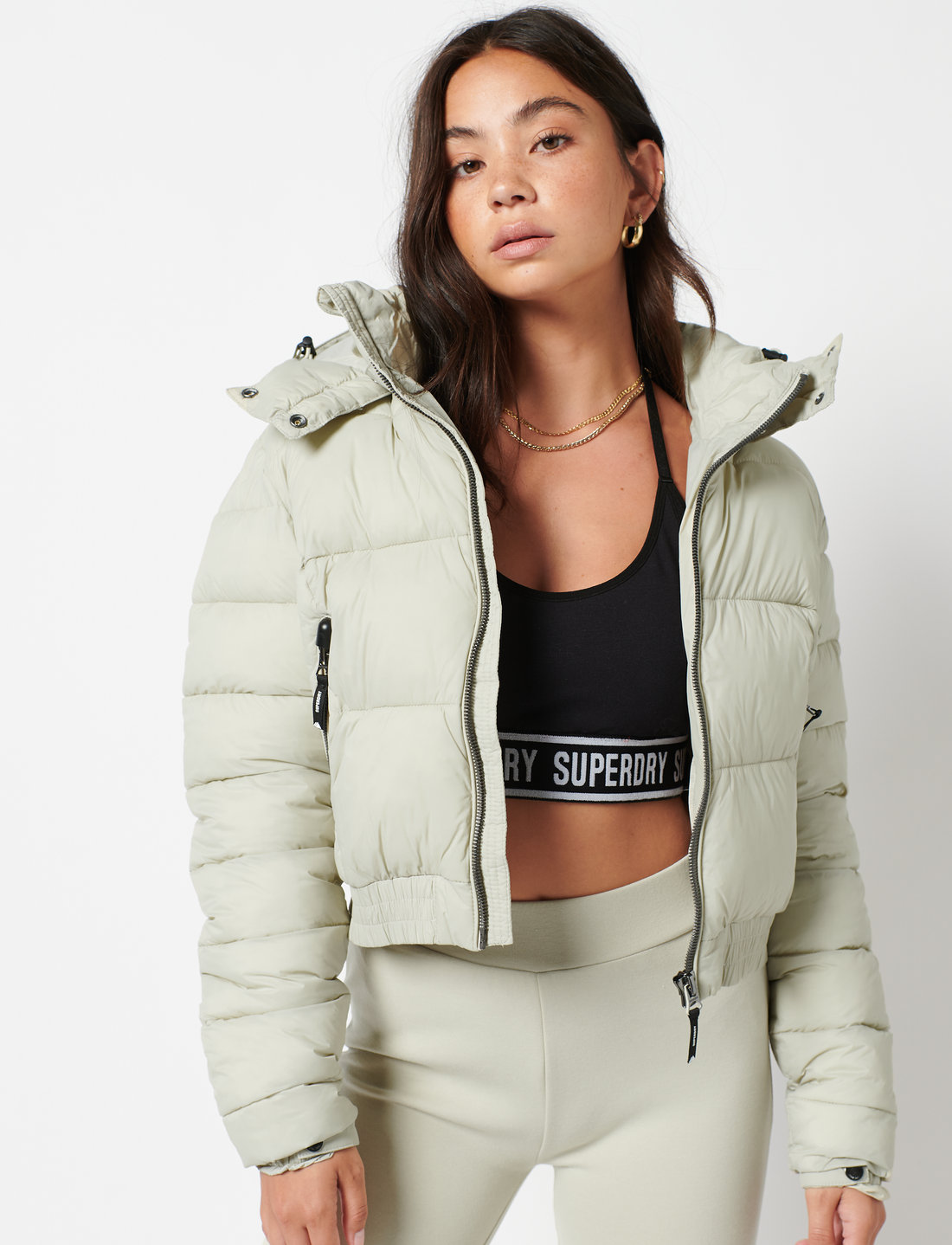 Hooded crop padded coat hotsell