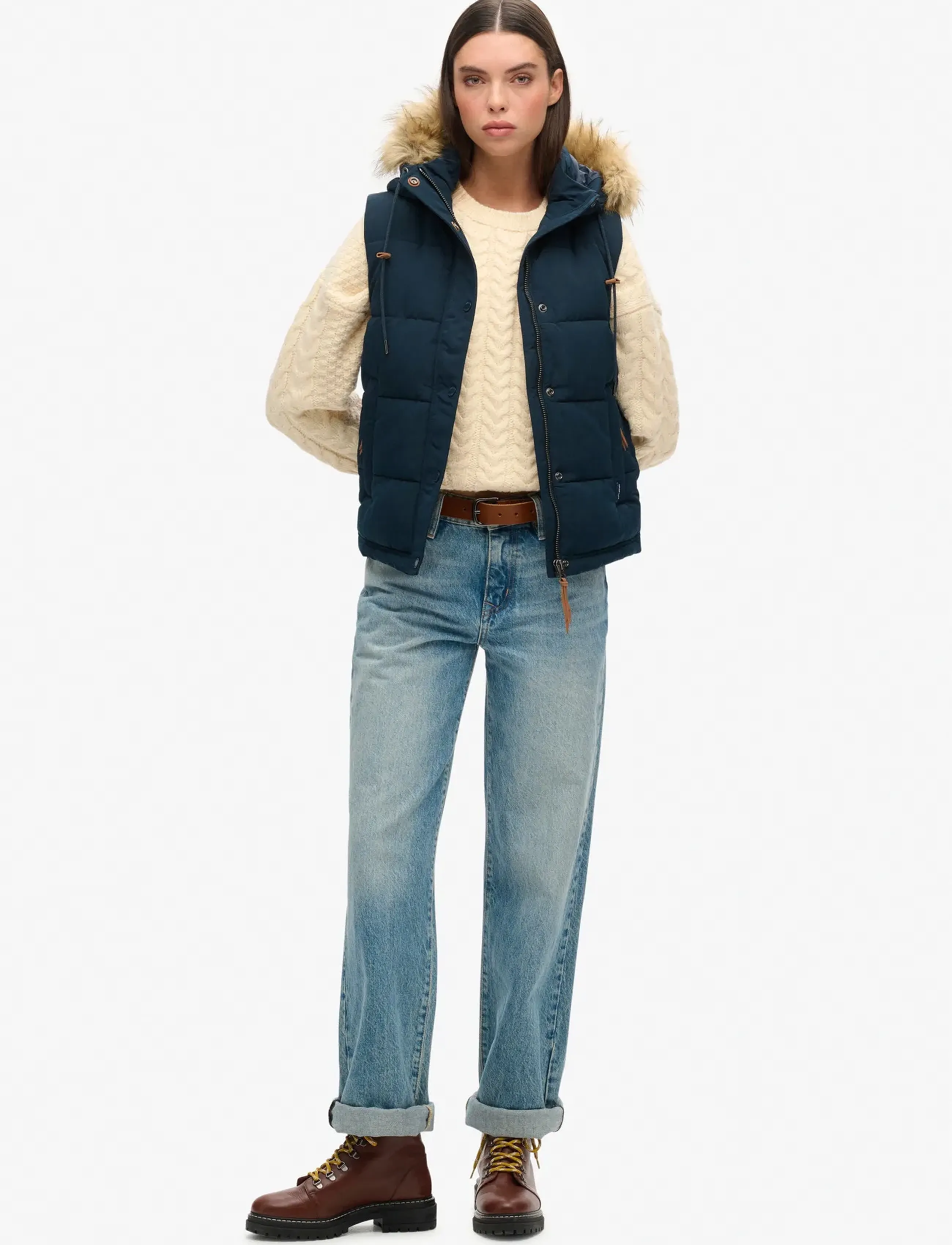 Superdry - VINTAGE EVEREST FAUX FUR GILET - vestes de printemps - eclipse navy - 3