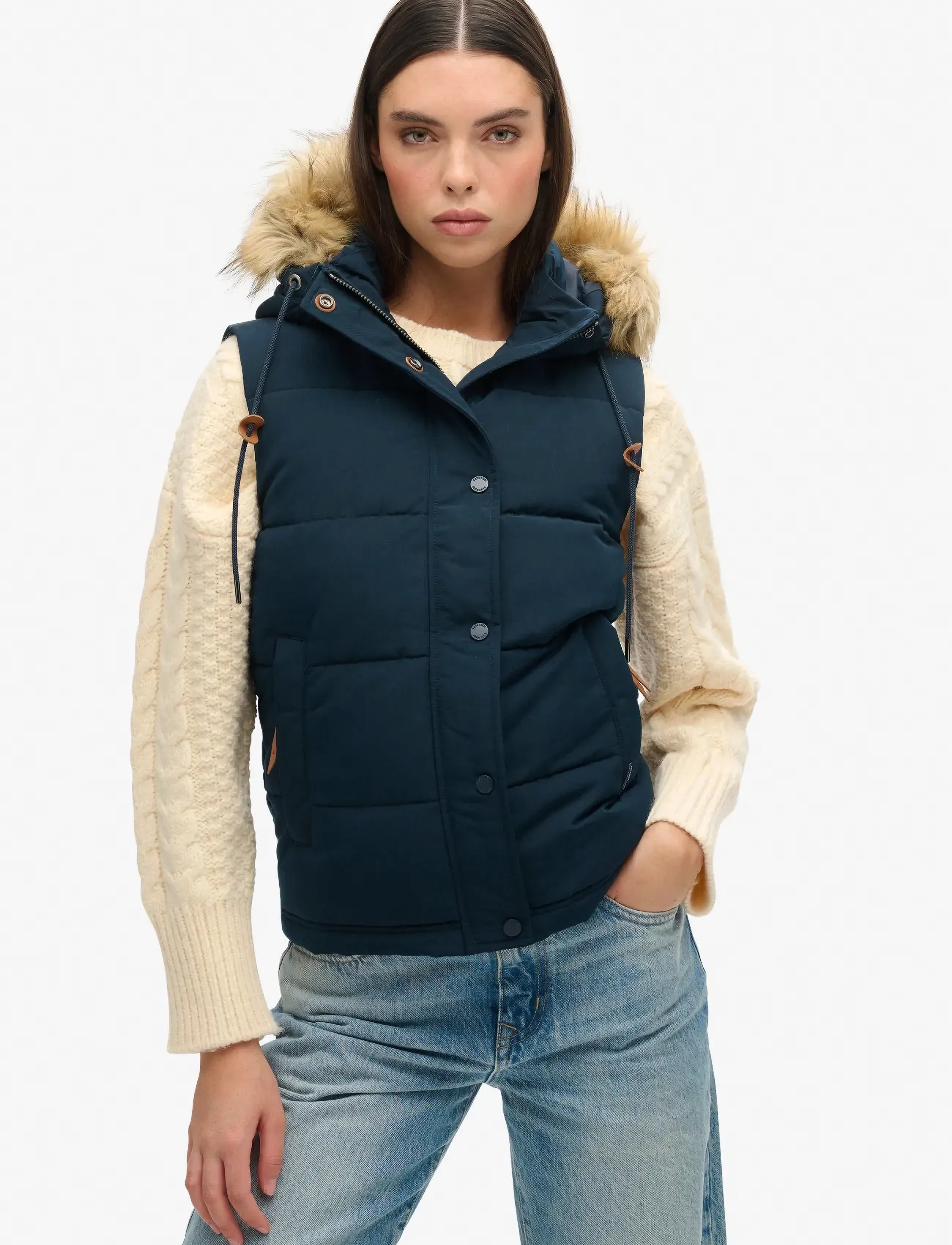 Superdry - VINTAGE EVEREST FAUX FUR GILET - vestes de printemps - eclipse navy - 5
