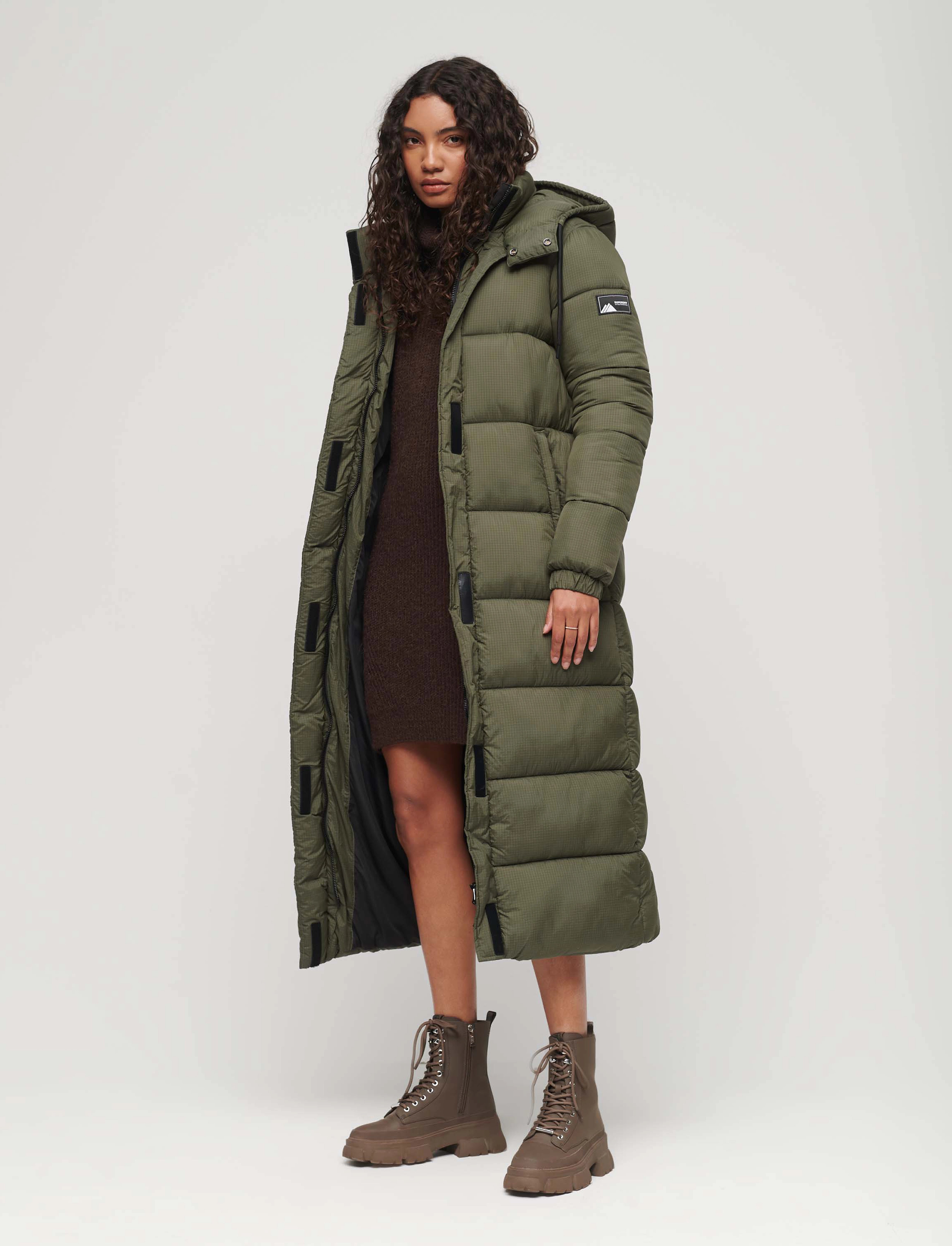 Superdry - RIPSTOP LONGLINE PUFFER JACKET - football dark moss grid - 2