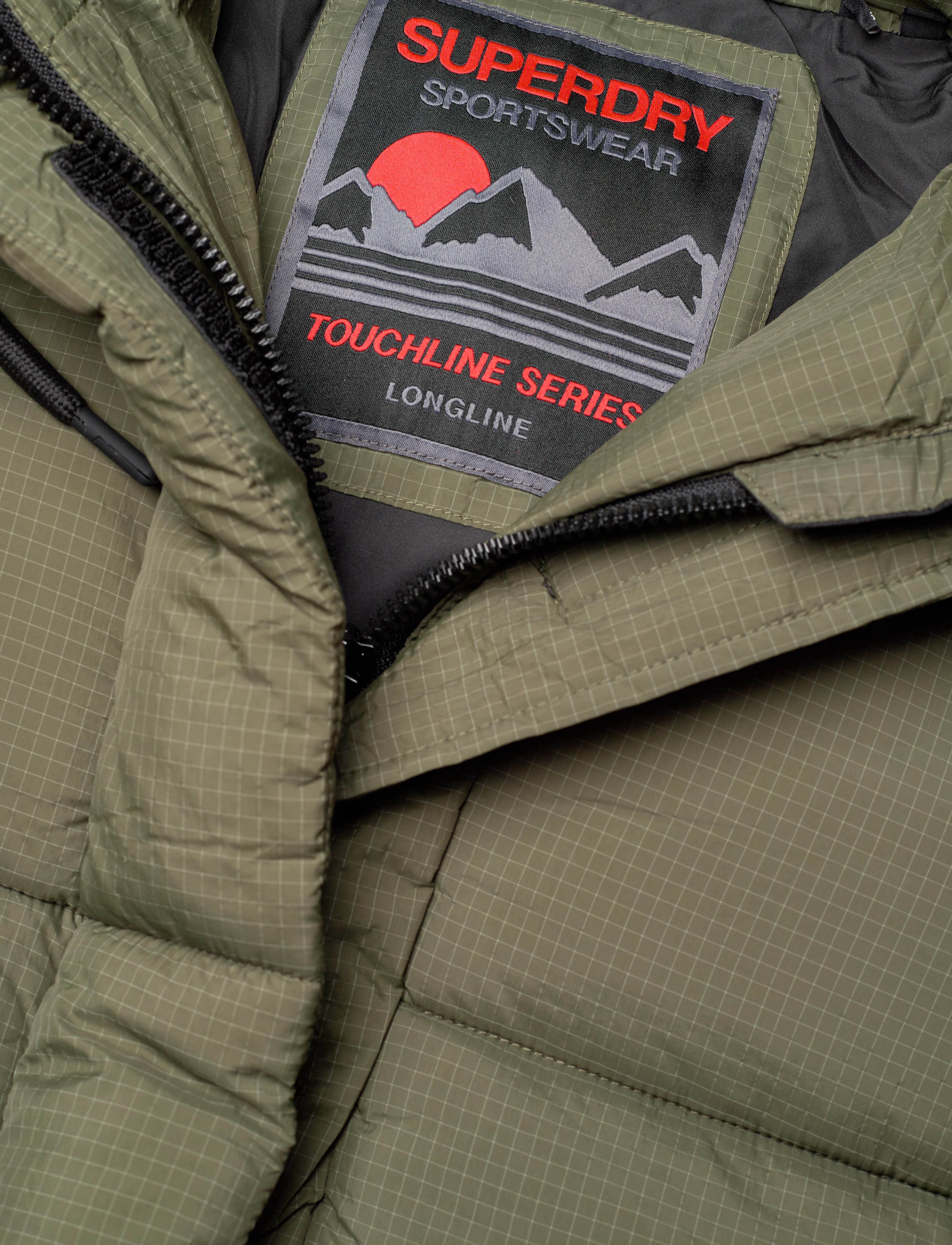 Superdry - RIPSTOP LONGLINE PUFFER JACKET - football dark moss grid - 4