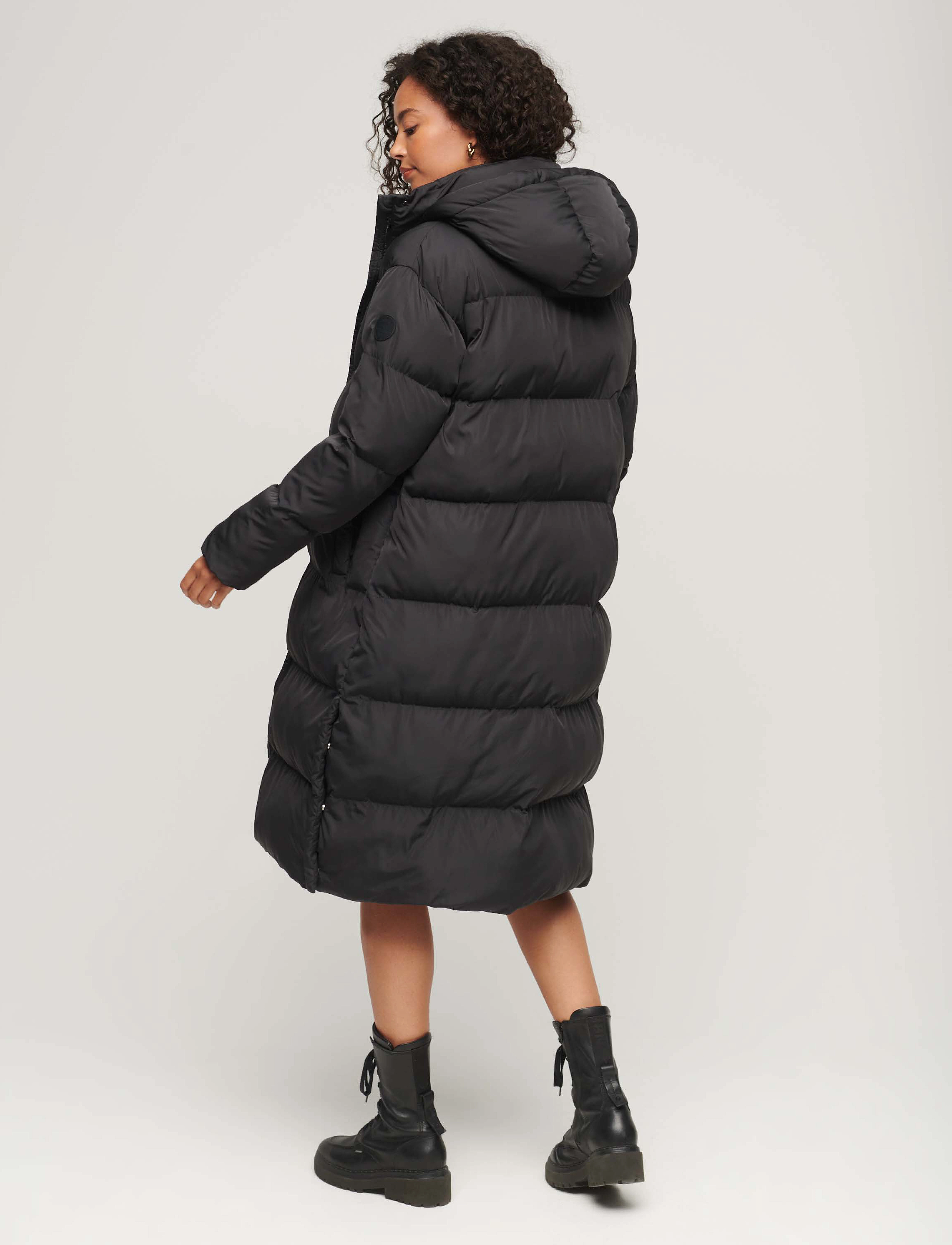 Superdry - LONGLINE HOODED PUFFER COAT - black - 3