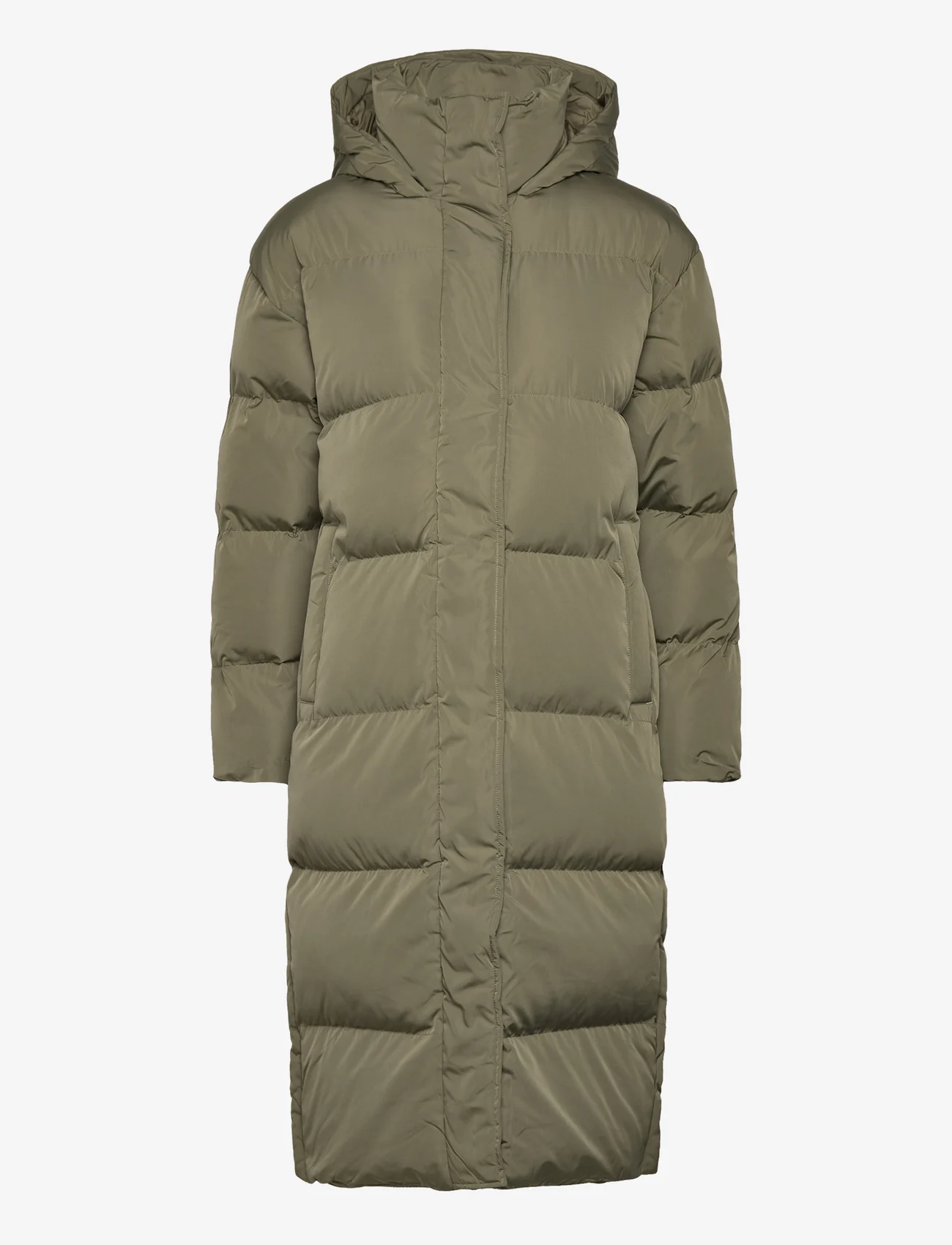 Superdry - LONGLINE HOODED PUFFER COAT - Žieminės striukės - wild khaki - 0