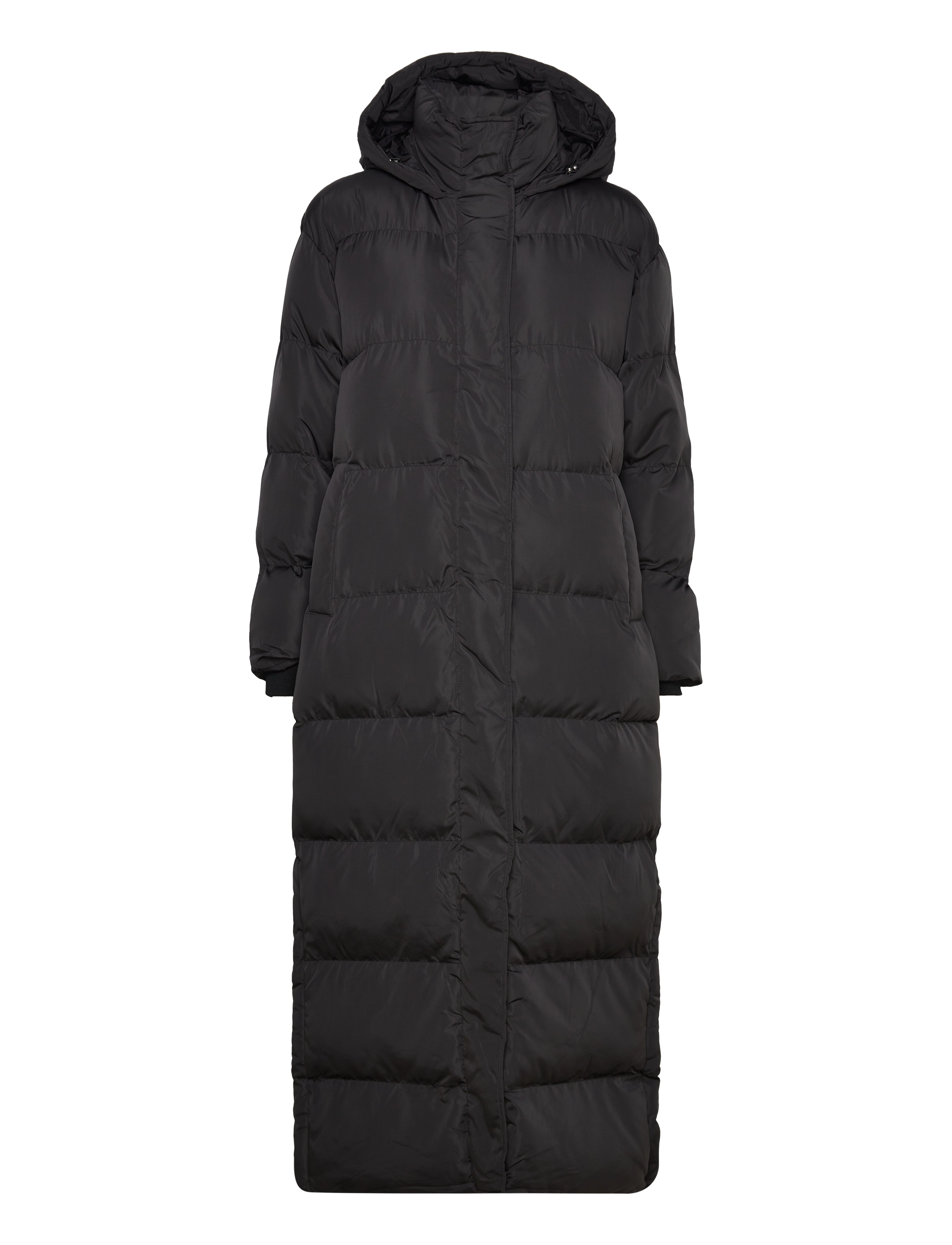 MAXI HOODED PUFFER COAT - BLACK