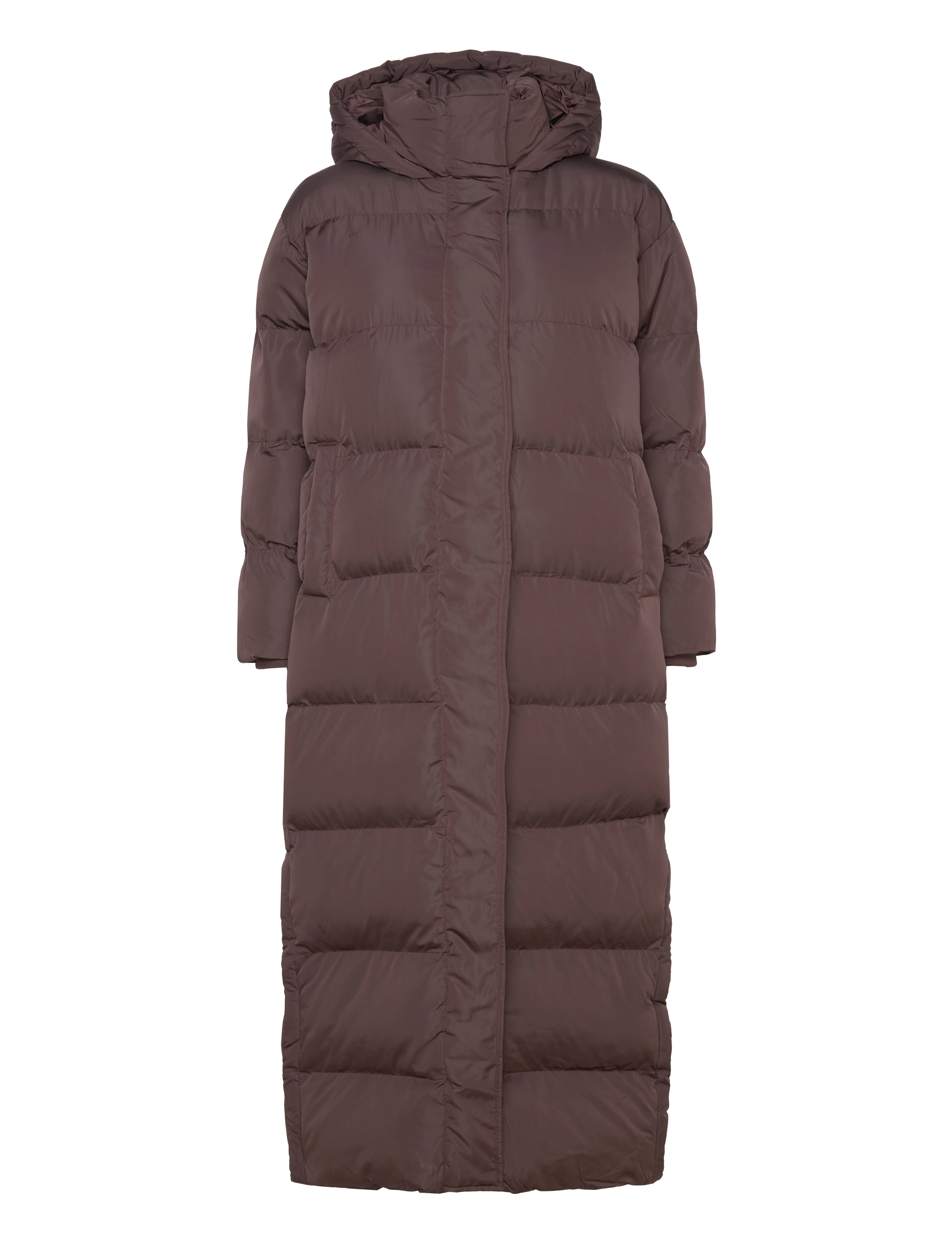 MAXI HOODED PUFFER COAT - COFFEE BEAN BROWN