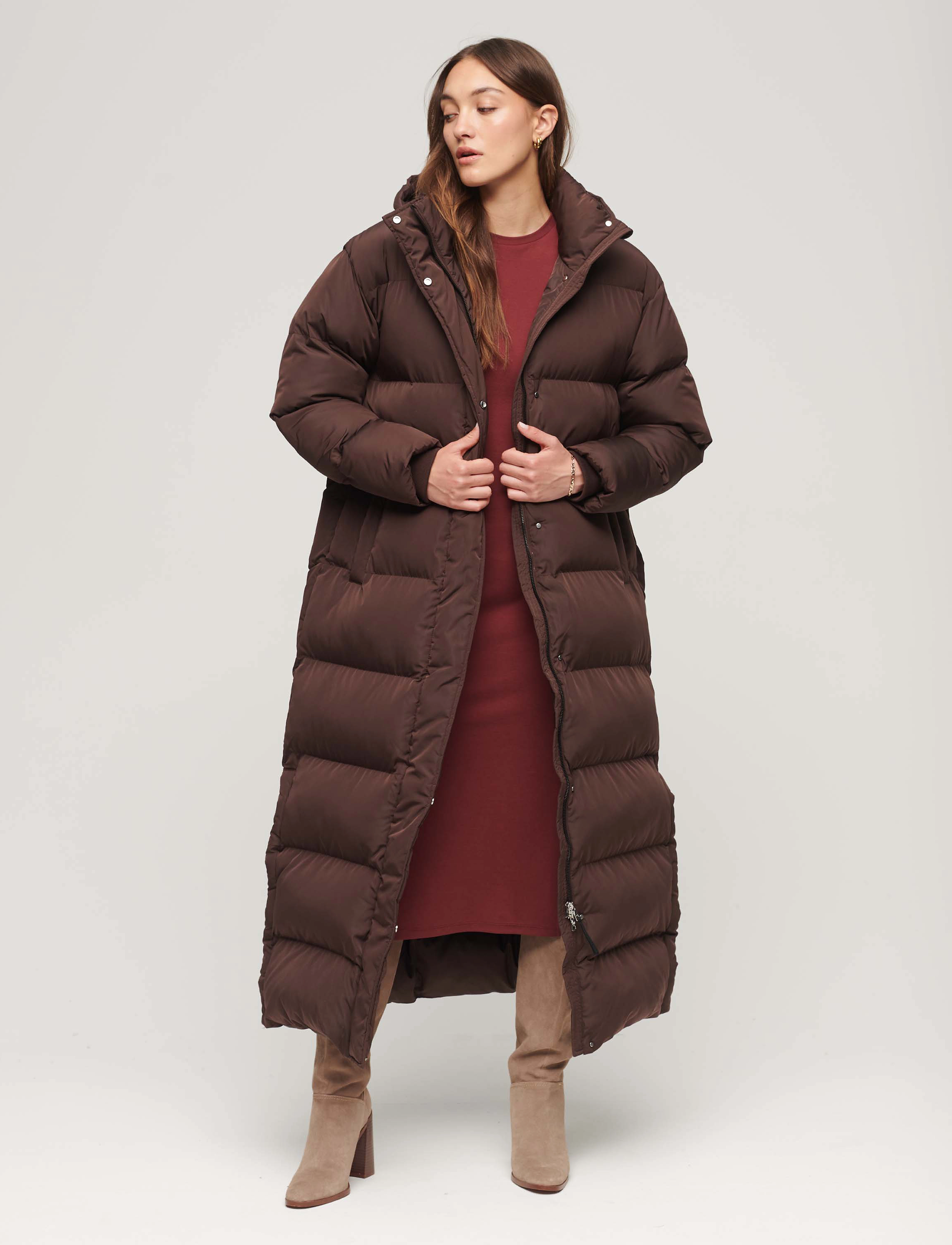 Superdry - MAXI HOODED PUFFER COAT - coffee bean brown - 4