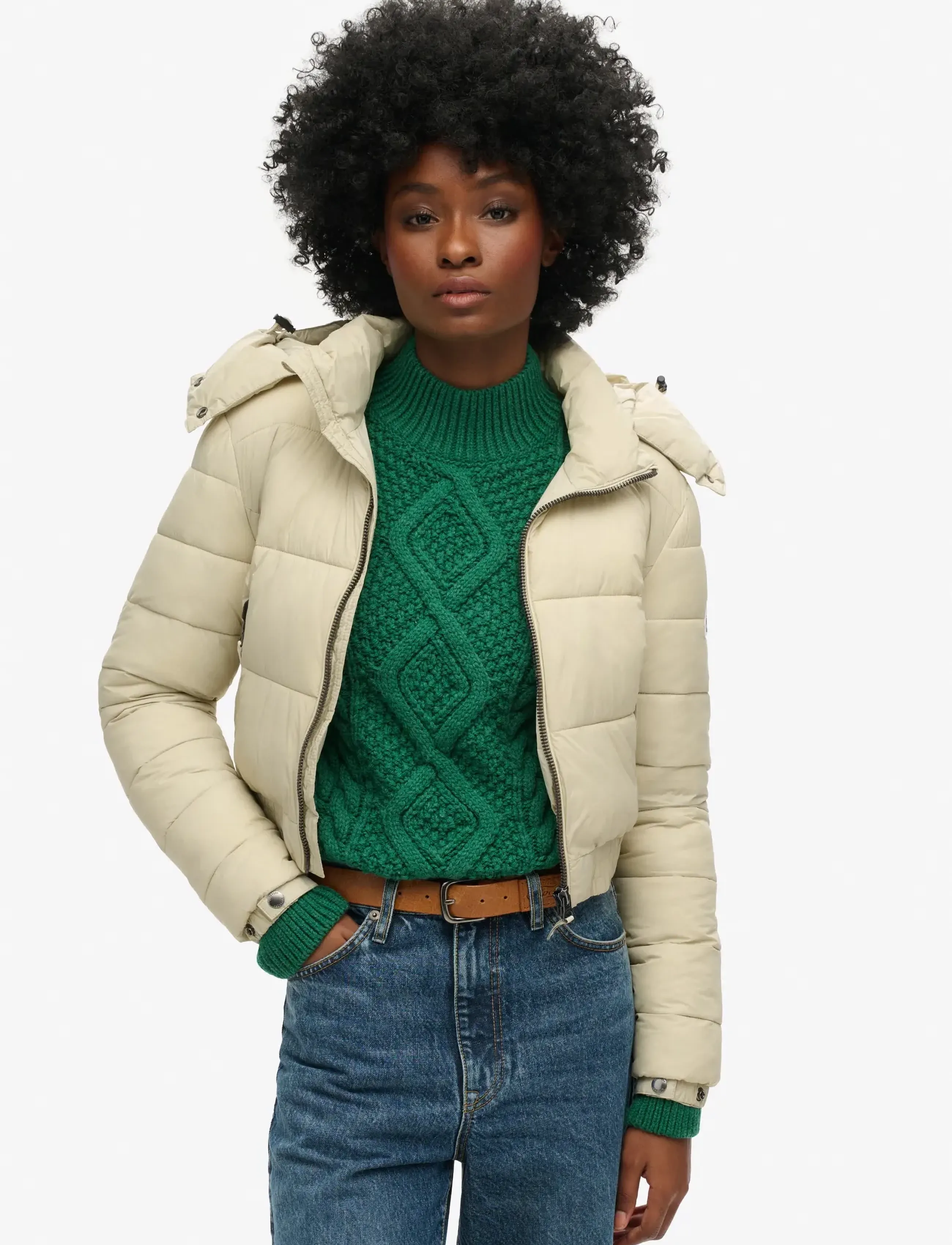 Superdry CROP HOODED FUJI - Clothing - PELICAN BEIGE / beige