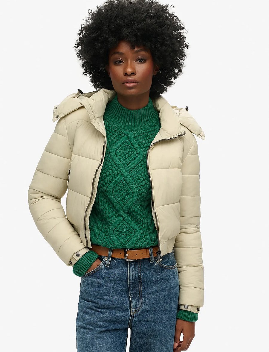 Superdry - CROP HOODED FUJI - winter jackets - pelican beige - 0