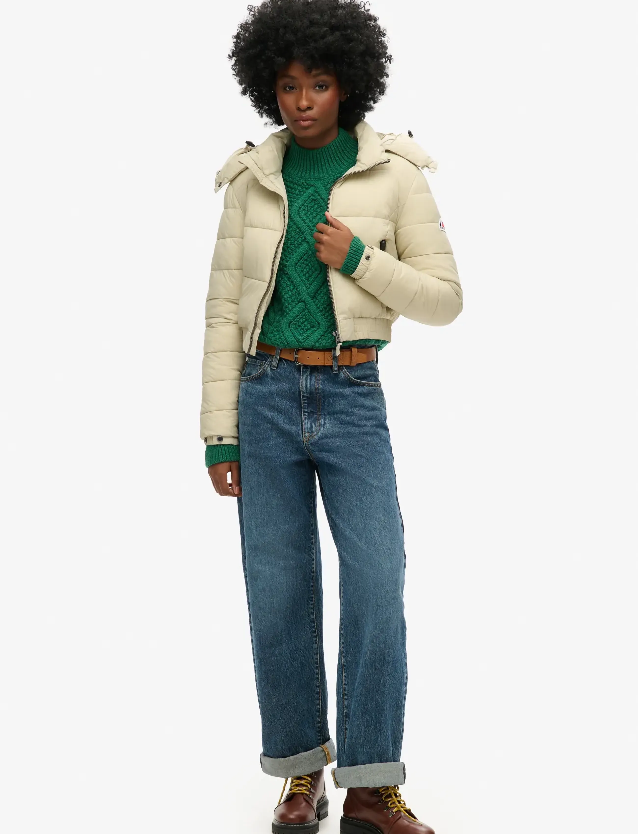 Superdry - CROP HOODED FUJI - winter jackets - pelican beige - 3