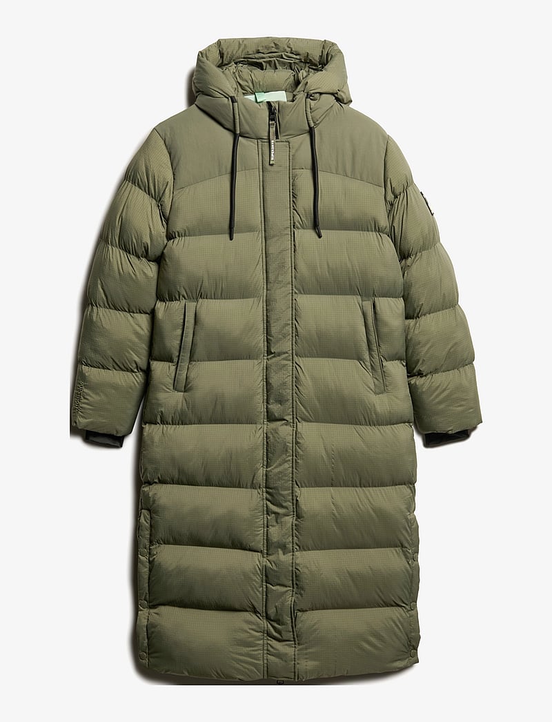 Superdry - RIPSTOP LONGLINE PUFFER JACKET - dunfrakker - dusty olive green grid - 1