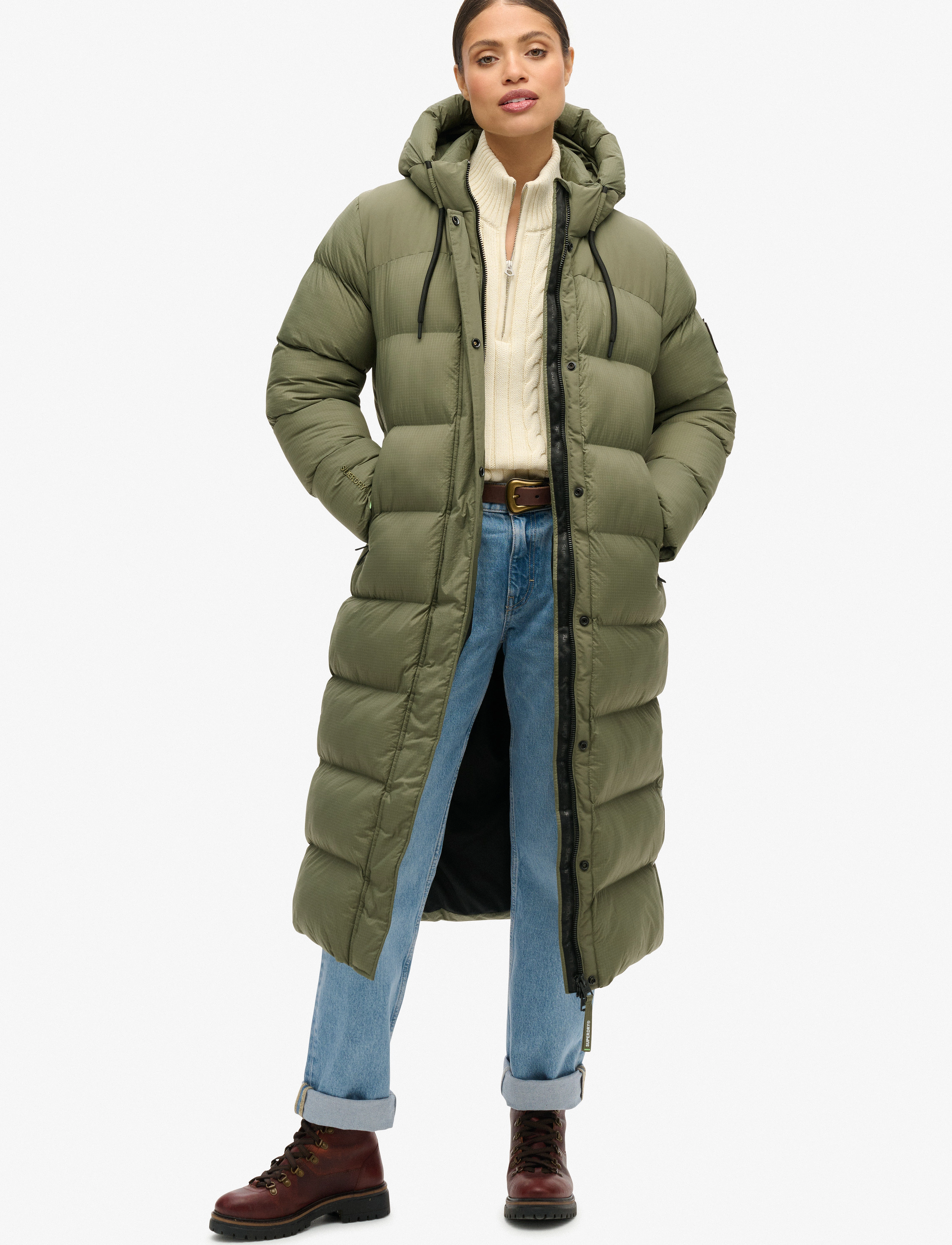 Superdry Ripstop Longline Puffer Jacket, XS, Coats, Khakigrün - Padded Frauen