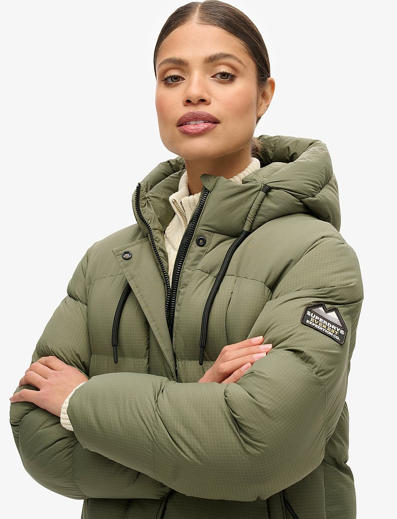 Superdry - RIPSTOP LONGLINE PUFFER JACKET - dunfrakker - dusty olive green grid - 3