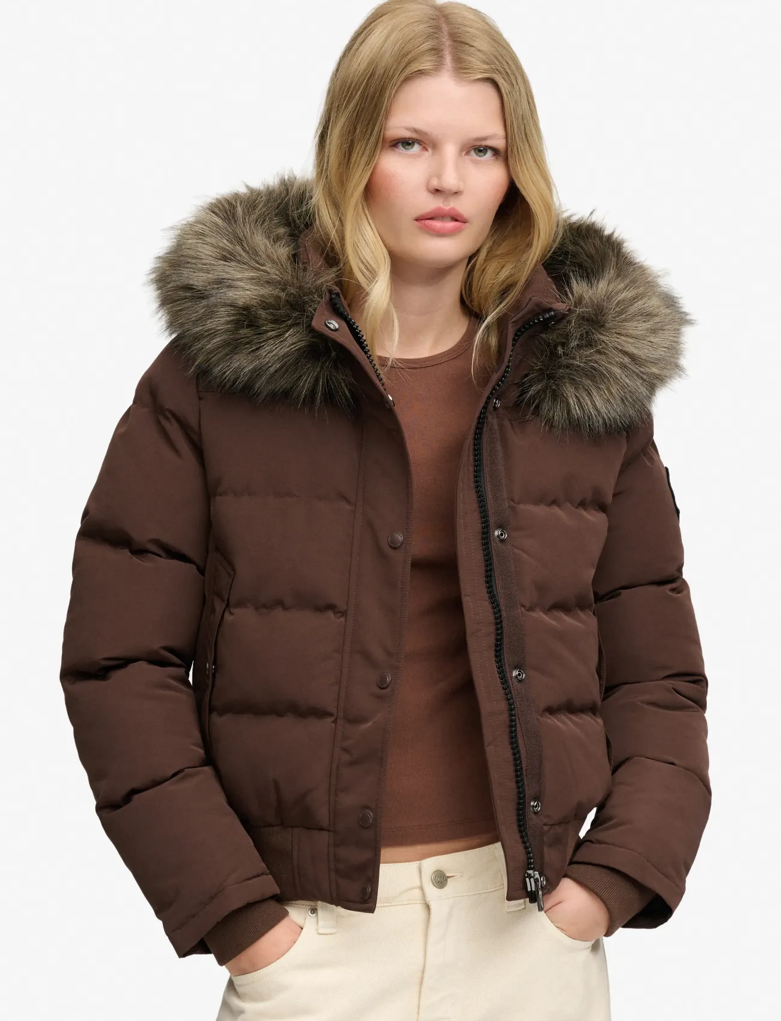 Superdry EVEREST HOODED BOMBER JKT - Nyheder - COFFEE BEAN BROWN / brown
