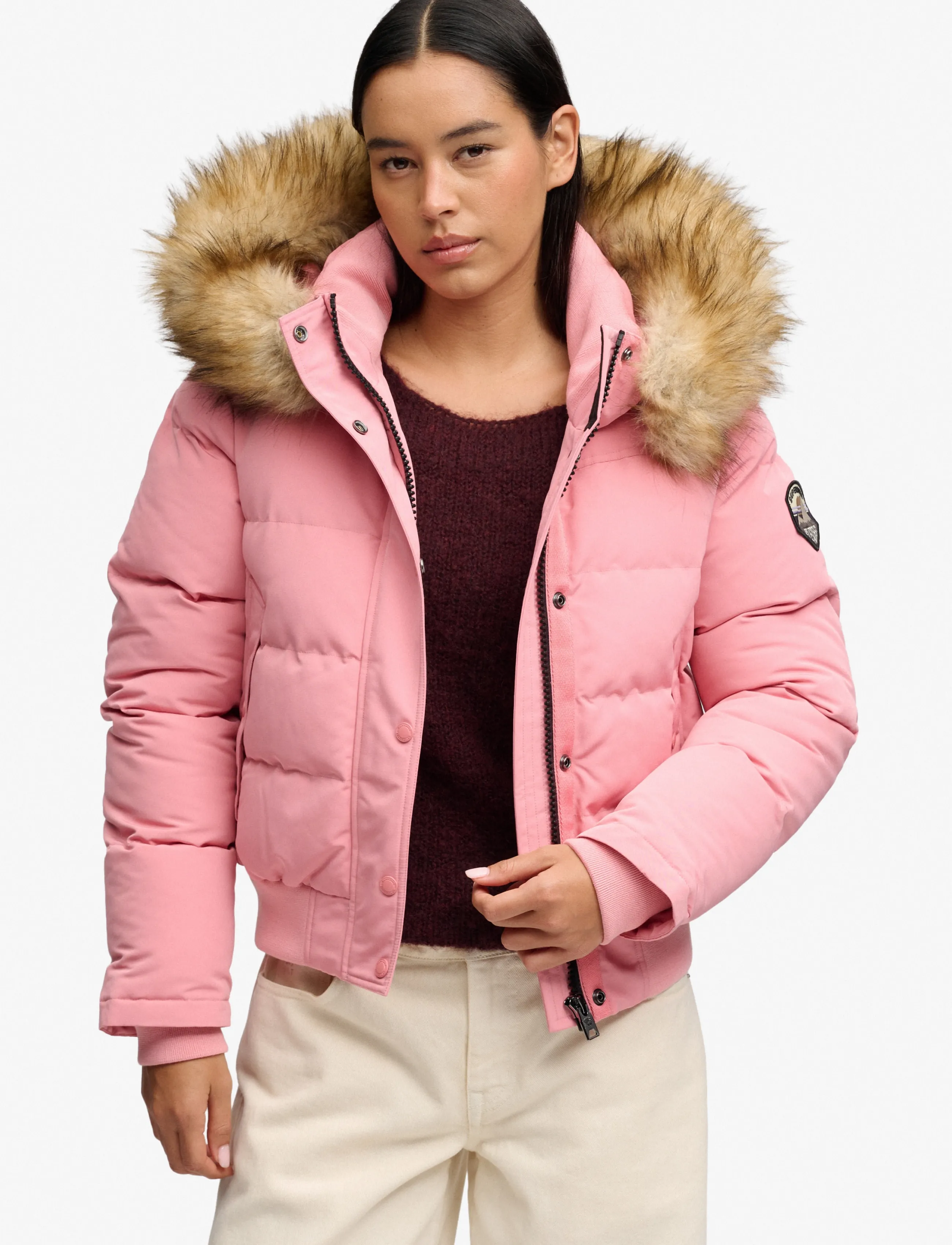 Superdry EVEREST HOODED BOMBER JKT - Daunenjacken - SMOKE ROSE / pink/rose