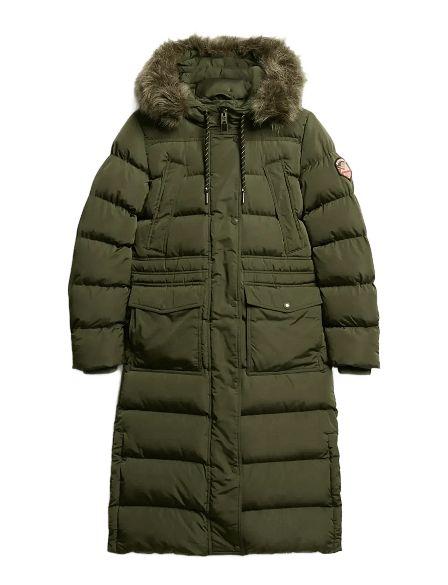 Superdry - EVEREST FAUX FUR LONGLINE JKT - winterjacken - army khaki - 1