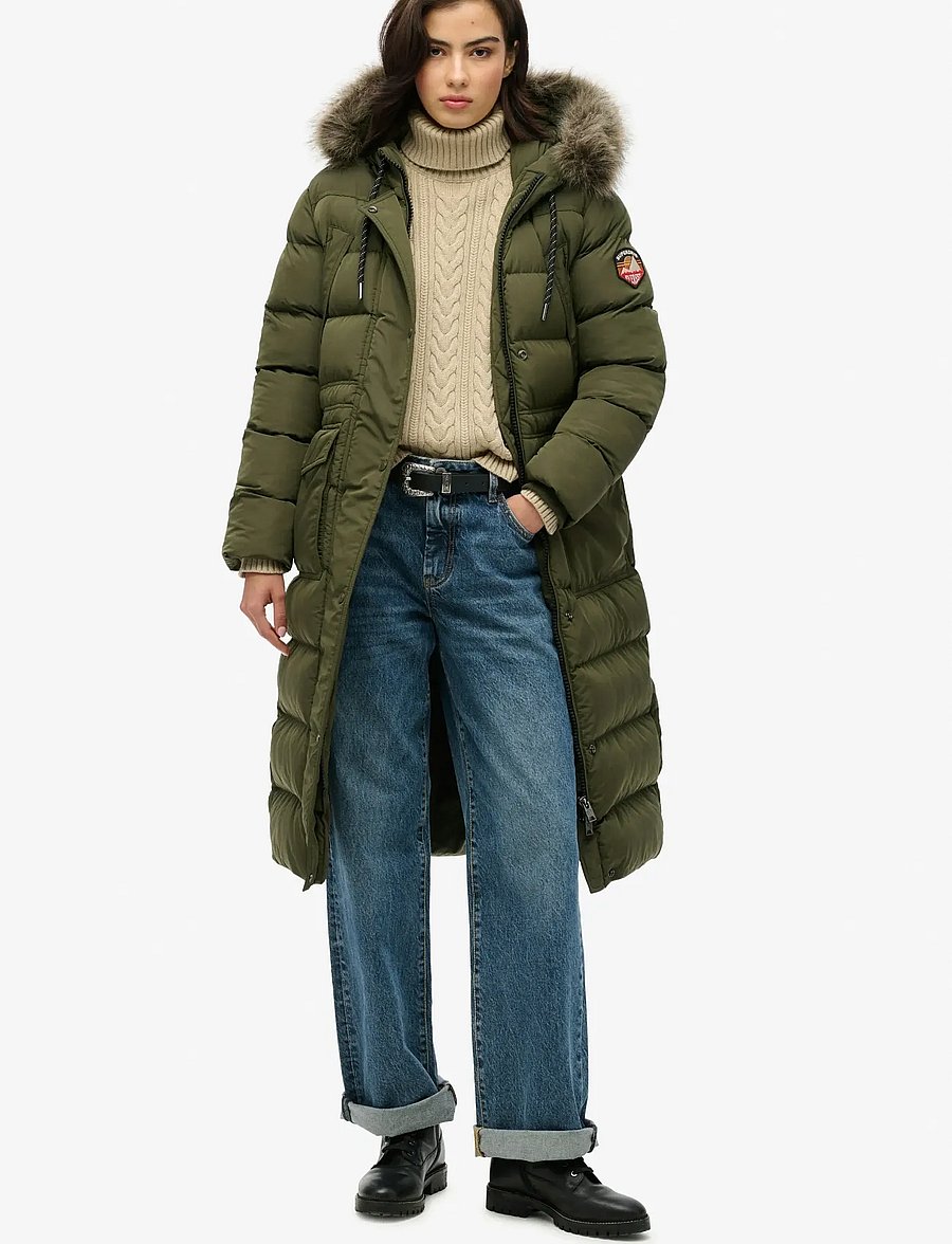 Superdry - EVEREST FAUX FUR LONGLINE JKT - winterjacken - army khaki - 0