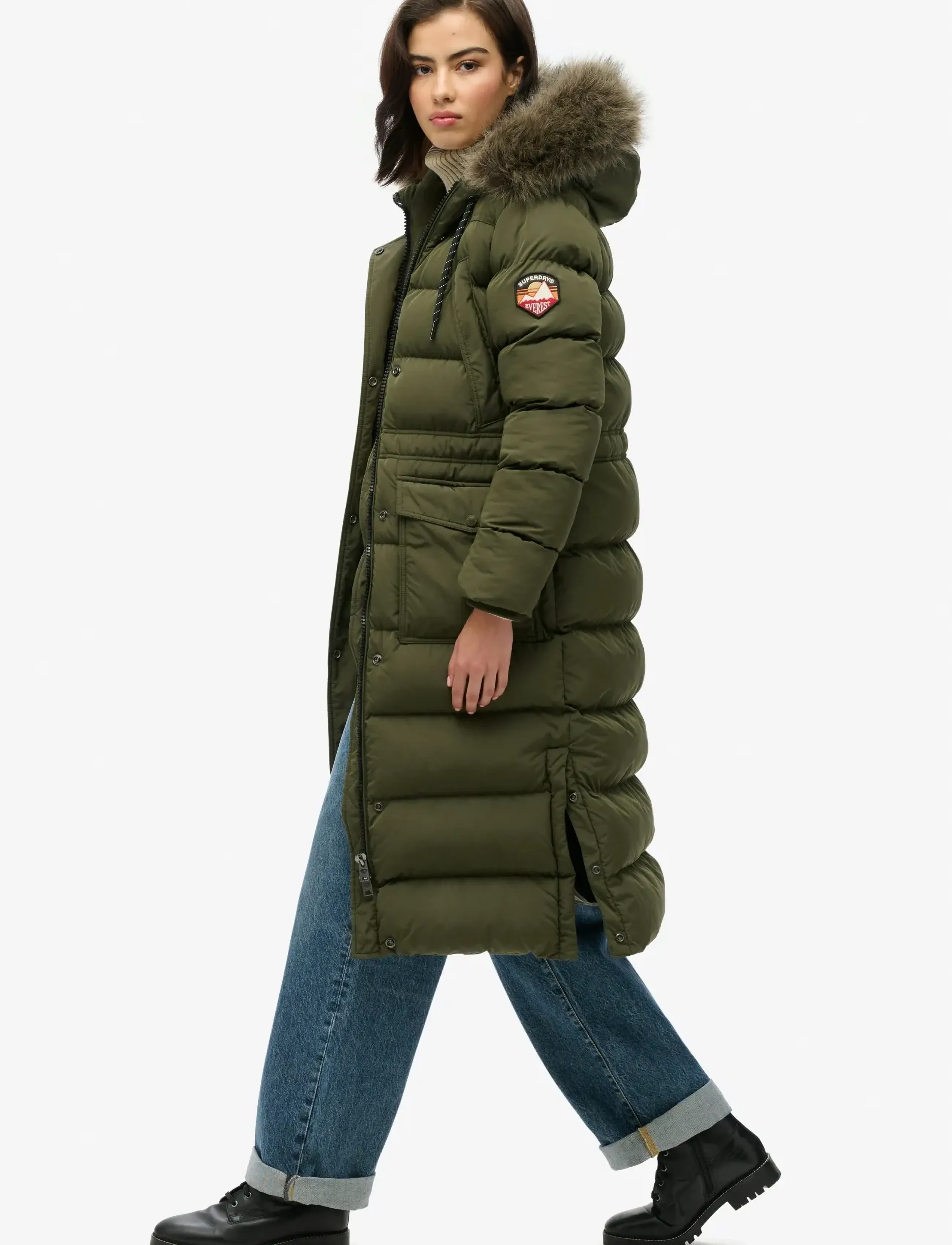 Superdry - EVEREST FAUX FUR LONGLINE JKT - winterjacken - army khaki - 2