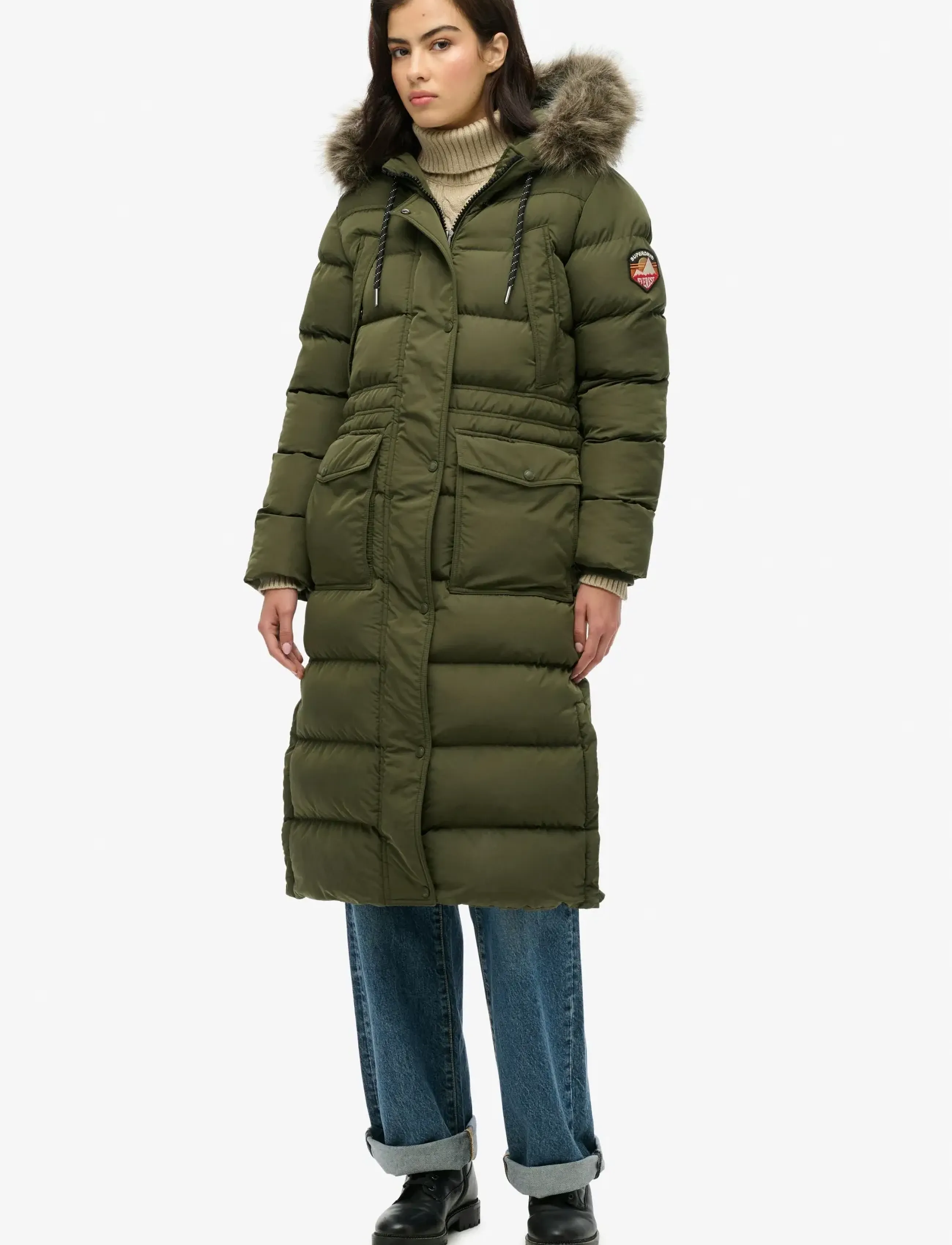 Superdry - EVEREST FAUX FUR LONGLINE JKT - winterjacken - army khaki - 4