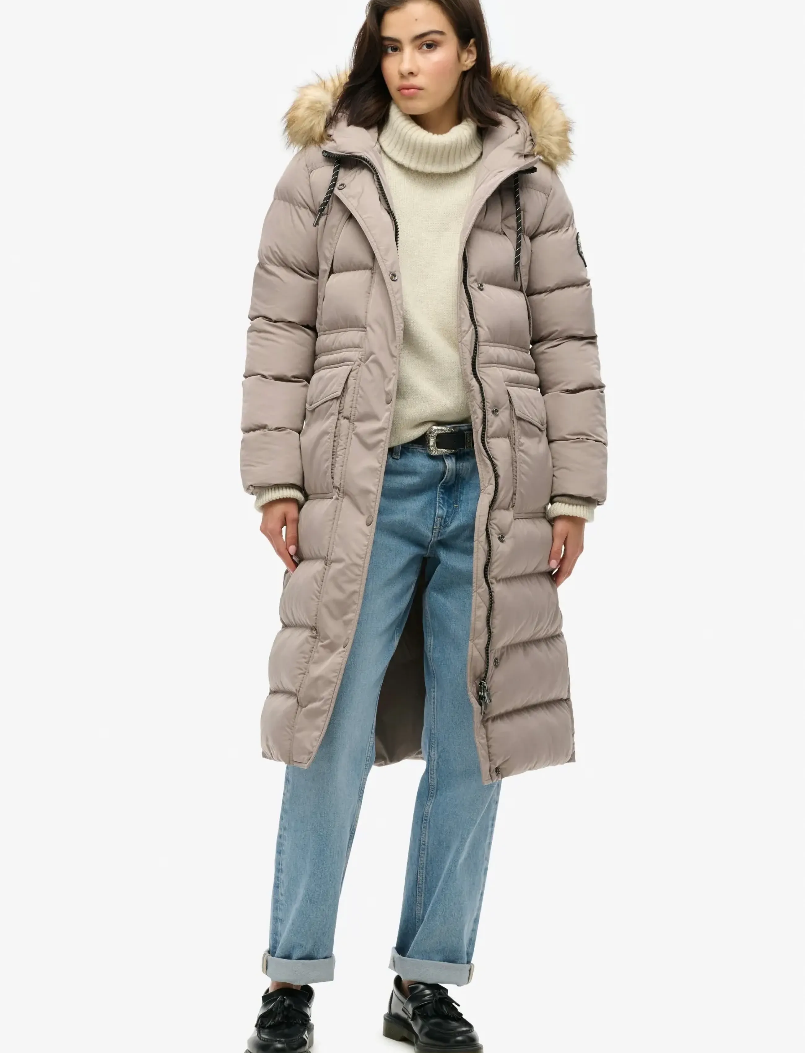 Superdry - EVEREST FAUX FUR LONGLINE JKT - deep beige - 0